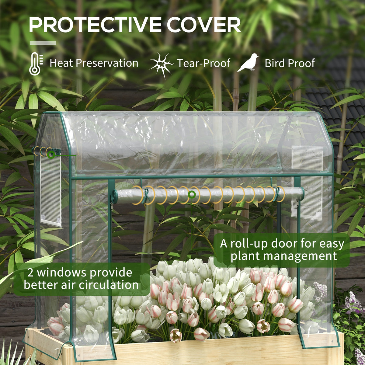 Raised Garden Bed with Plastic Greenhouse Cover Outdoor Planter Box for Herbs and Vegetables, 45x24x65 inch Natural