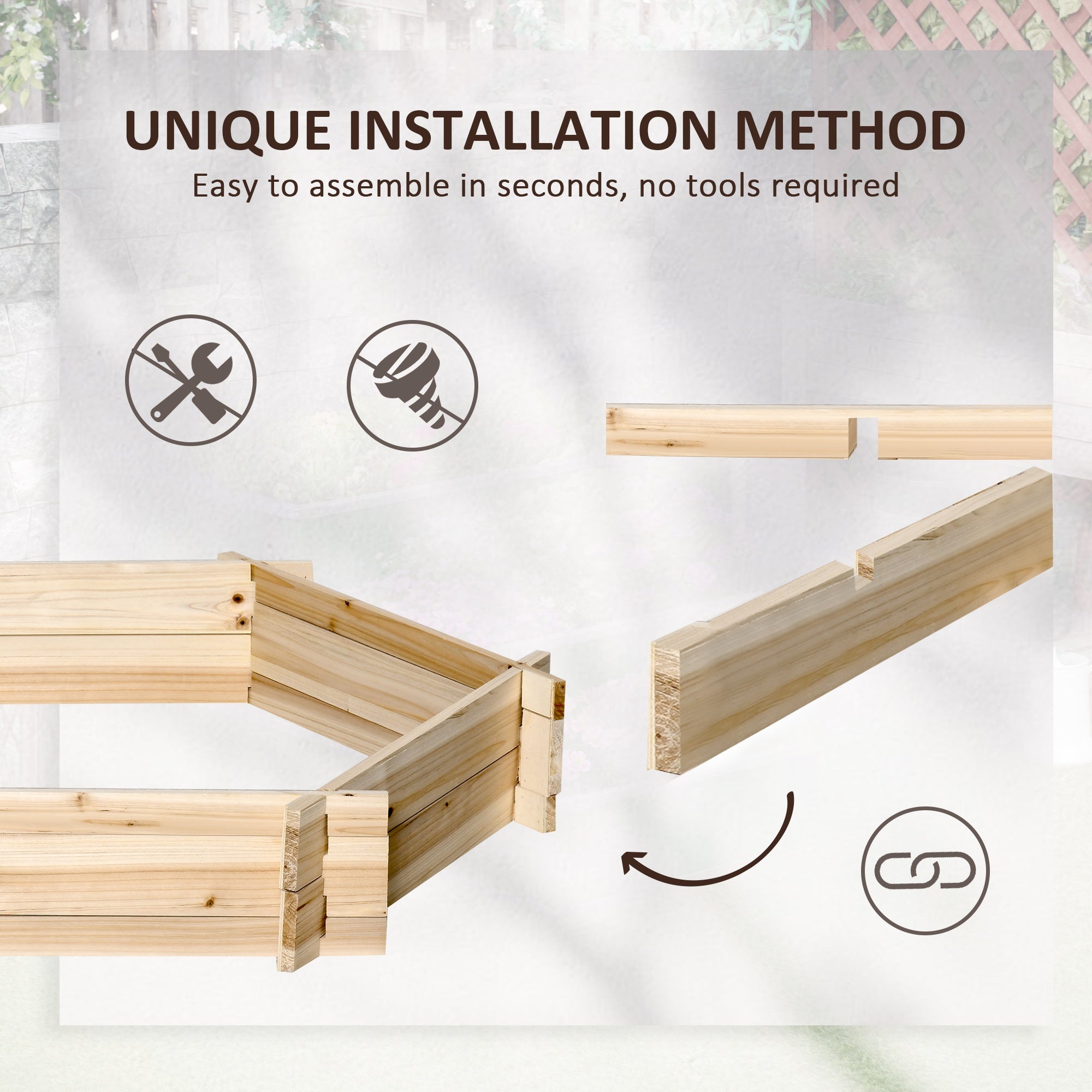 39'' x 36'' Screwless Raised Garden Bed, Hexagon Planter Box DIY Herb Garden - Natural wood finish - Image 5