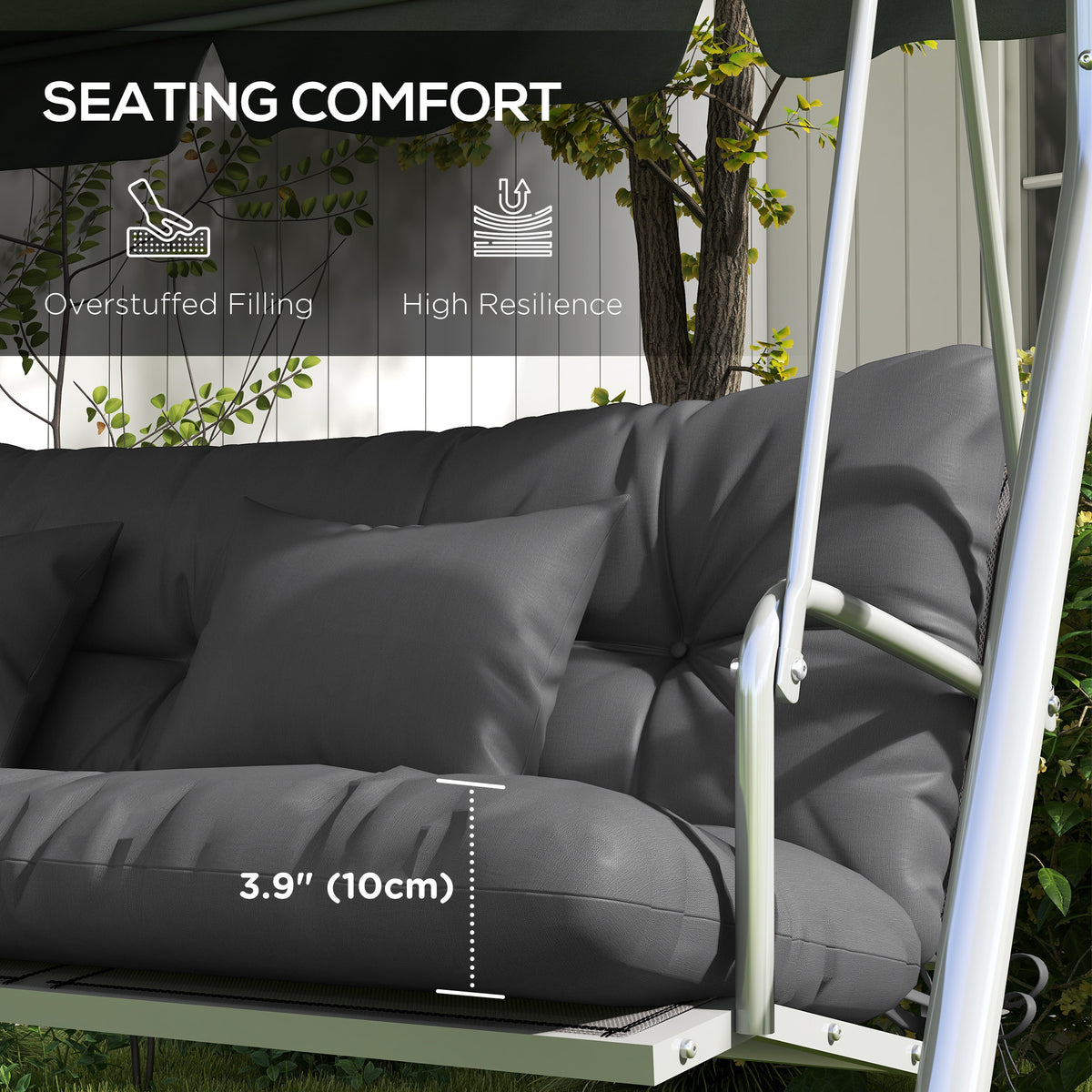 59" Tufted Bench Cushions & Throw Pillows, Replacement Bench Seat Pad, Back & 2 Pillows for Outdoor Furniture, Charcoal