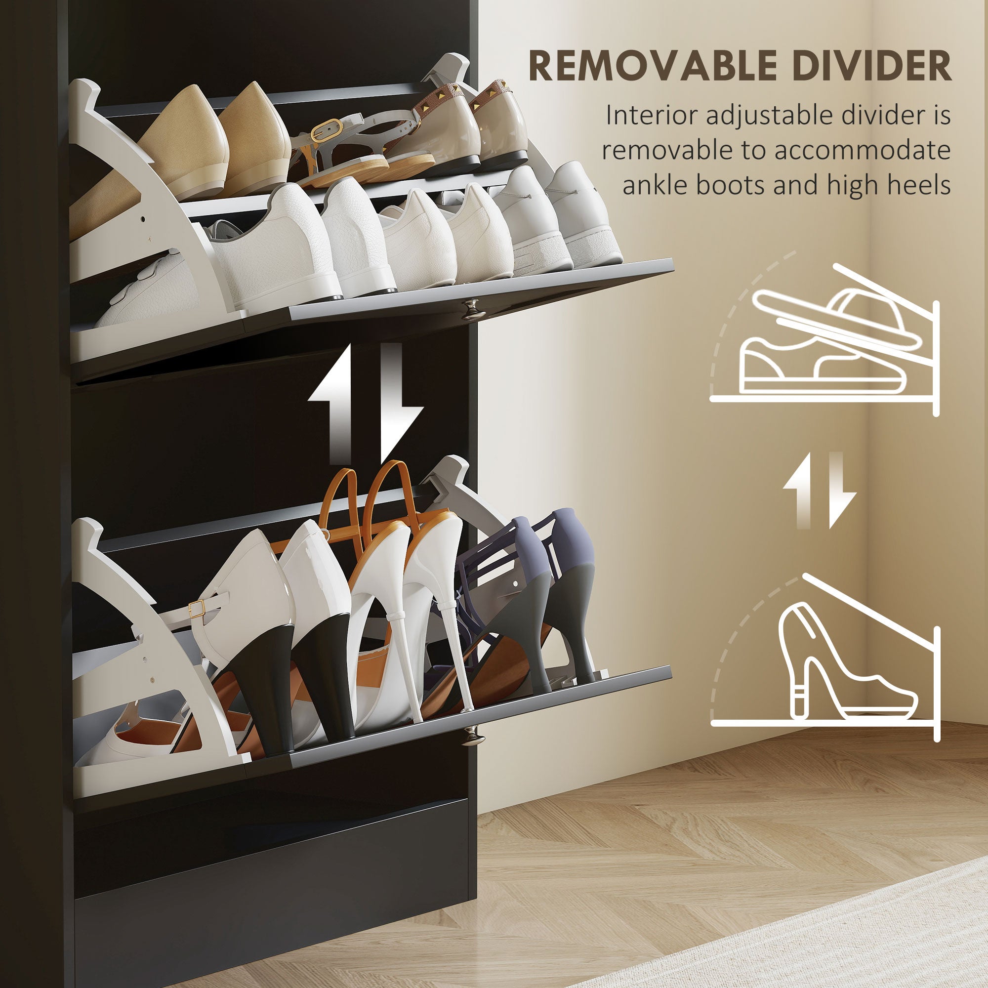 Modern Shoe Storage Cabinet with 3 Flip Drawers and Adjustable Shelves for 12-18 Pairs of Shoes, Black