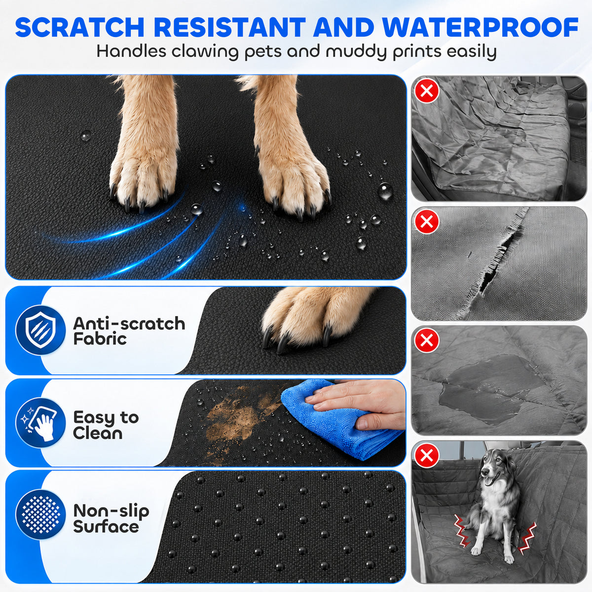 Dog Car Seat Cover for Back Seat, Hard Bottom Back Seat Extender, Waterproof Dog Hammock for Car & SUV, 58"L, Black