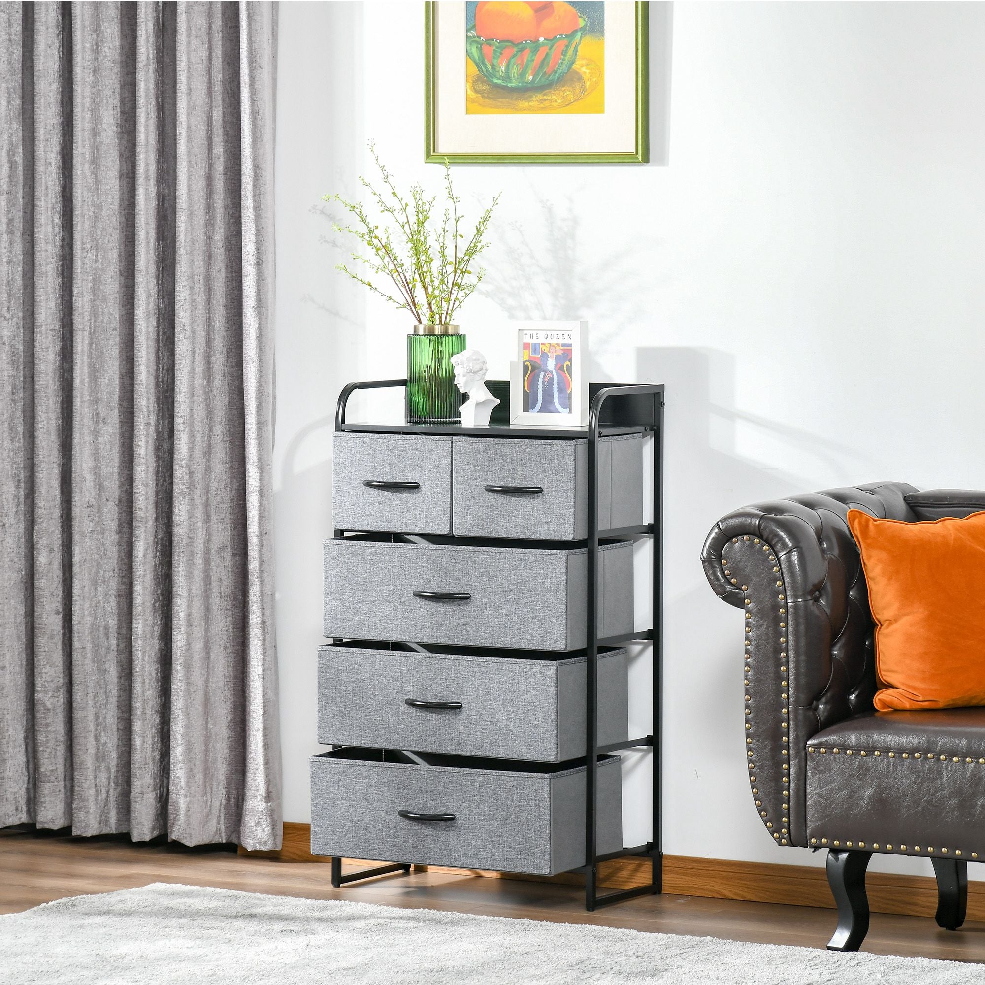 5-Drawer Dresser Tower Chest of Drawers Organizer with Steel Frame Gray