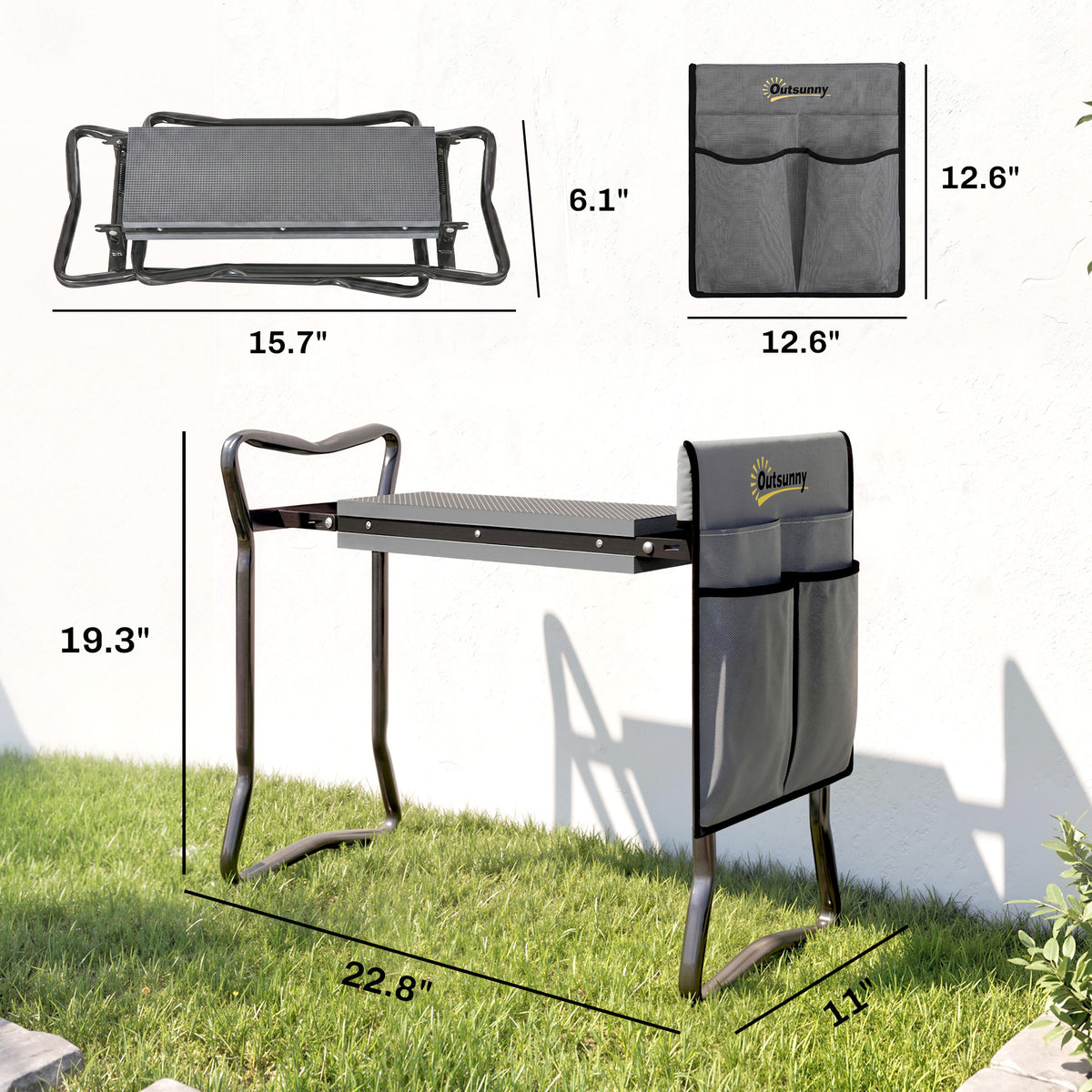 2-In-1 Garden Kneeler and Seat, Heavy Duty Foldable Garden Stool with Soft EVA Pad and Tool Pouch, Gray