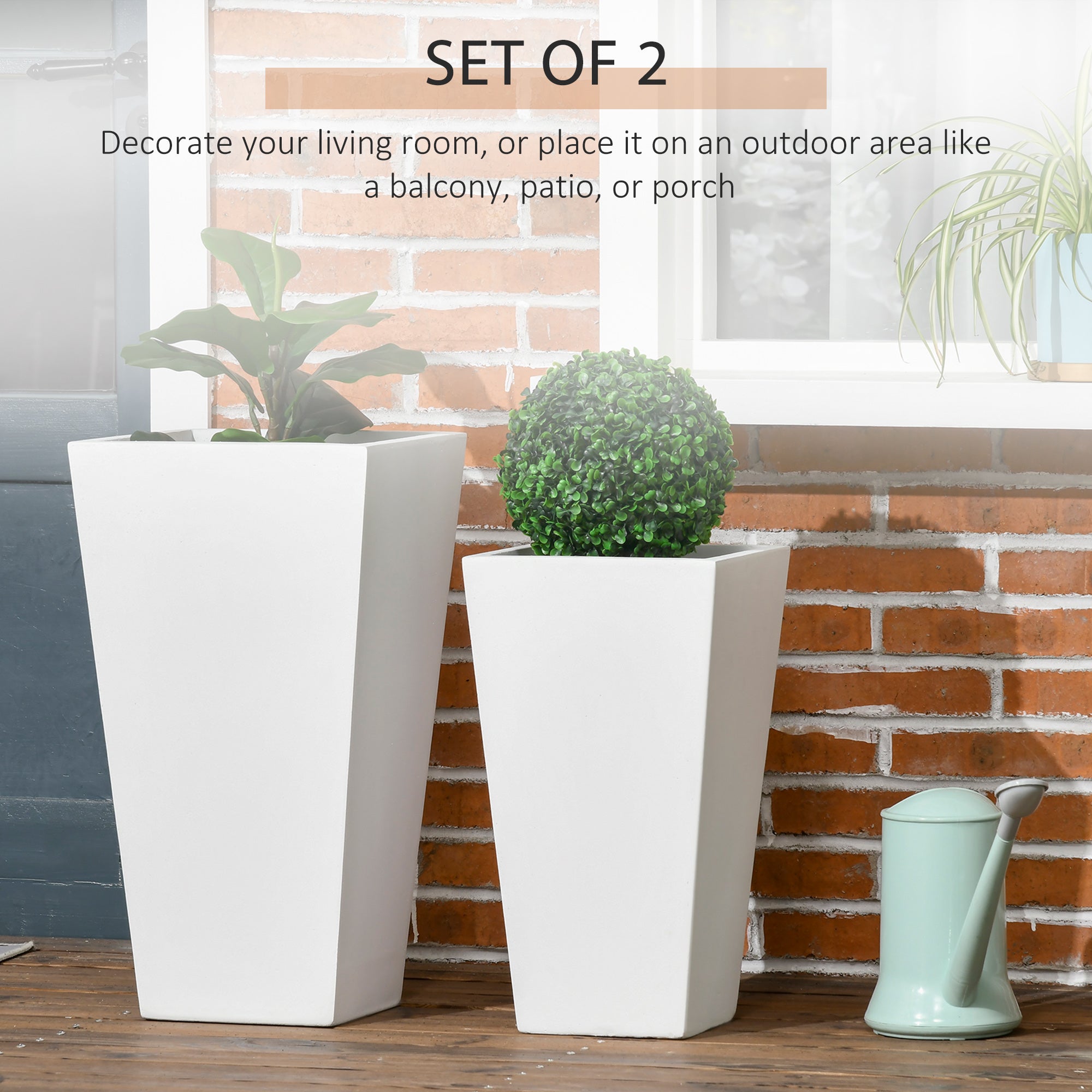 2-Pack Outdoor Planter Set, Flower Pots with Drainage Holes, Durable & Stackable Plant Pot, 22in & 18in, for Porch, Entryway, Patio, Yard, Garden, White - White - Image 4