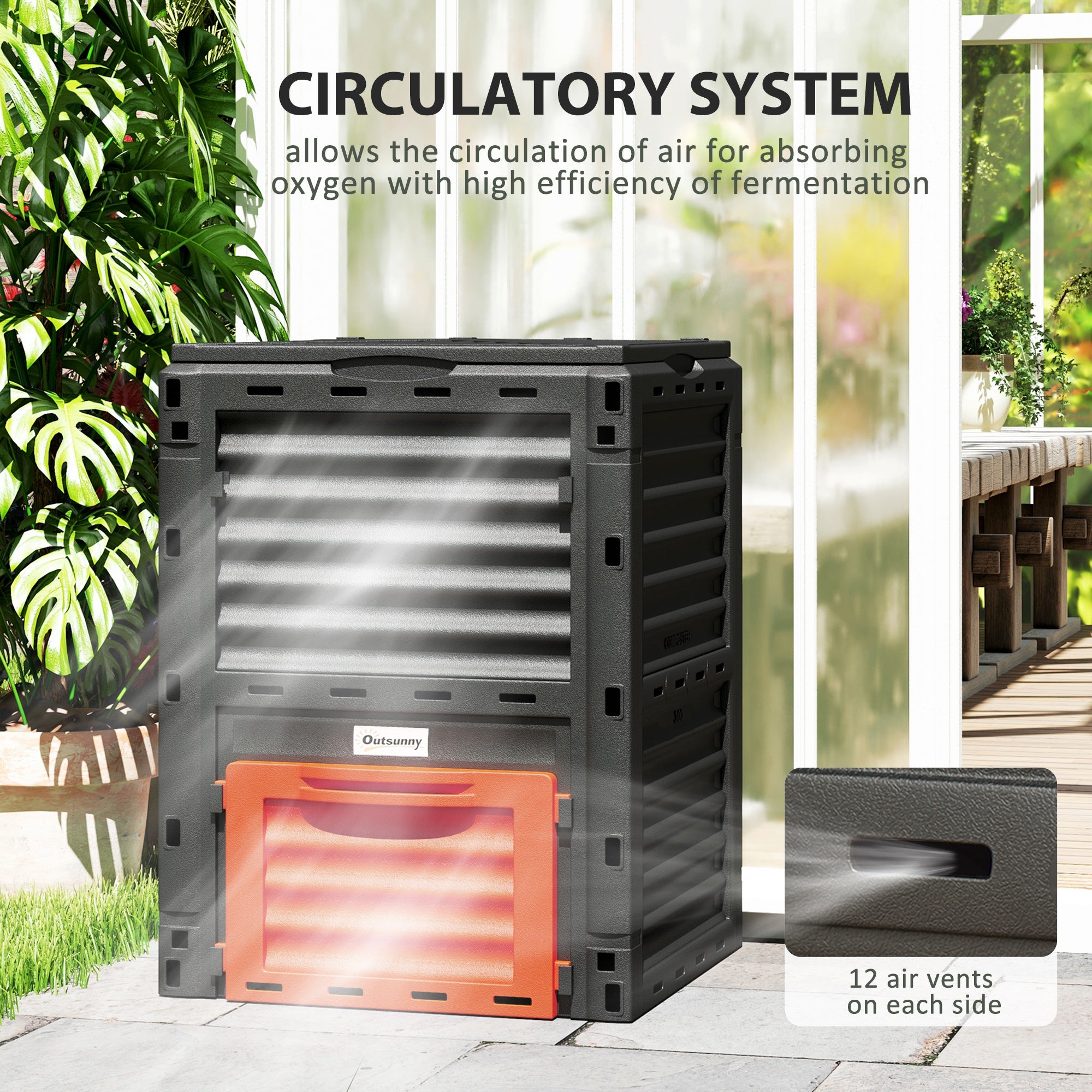 Garden Compost Bin 80 Gallon Outdoor Large Capacity Composter Fast Create Fertile Soil Aerating Box, Orange - Orange - Image 7