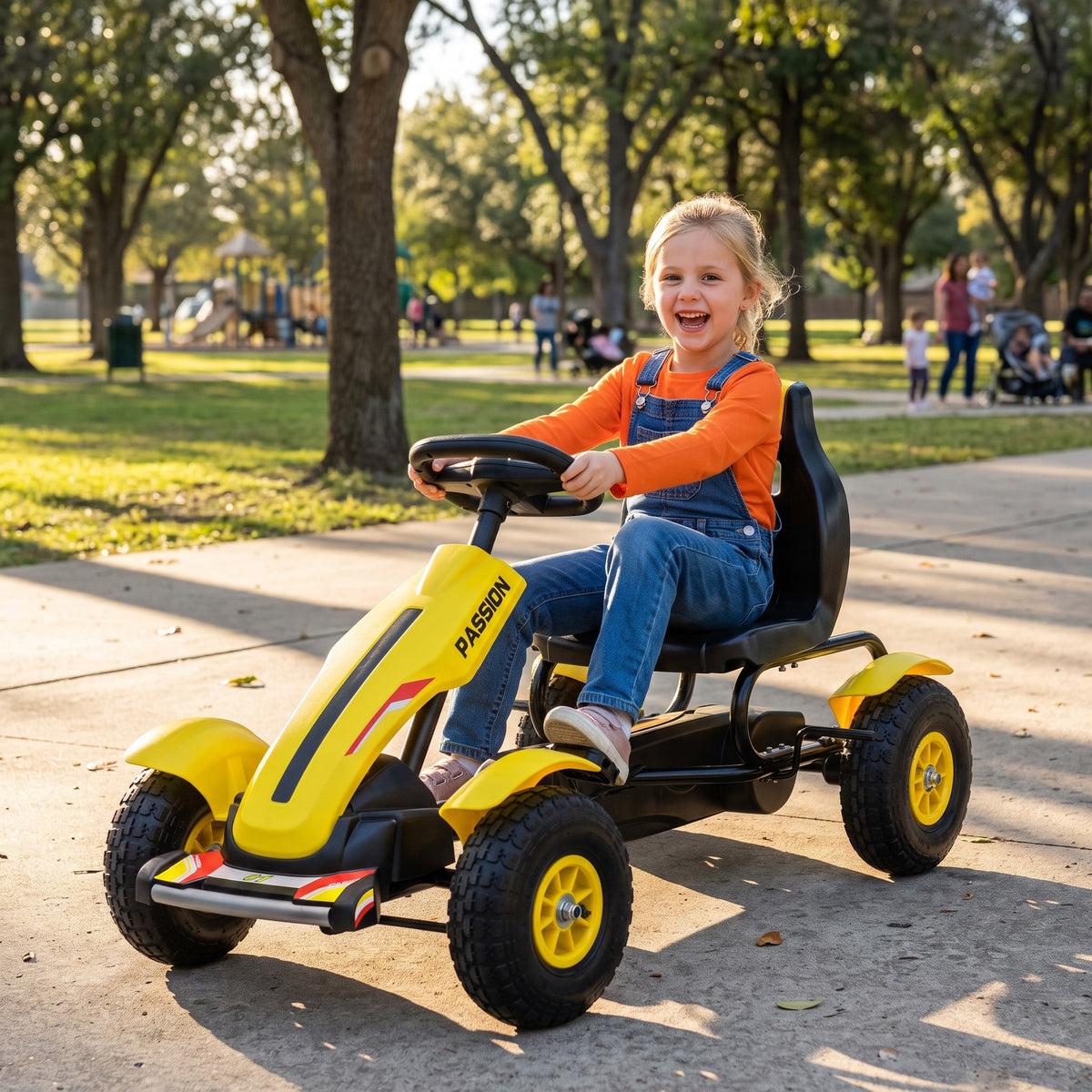 Kids Pedal Go Kart, Outdoor Ride on Toys with Adjustable Seat, Sharp Handling, Handbrake, 4 Non-Slip Rubber Wheels for Boys & Girls Aged 5-12 Years Old, Yellow