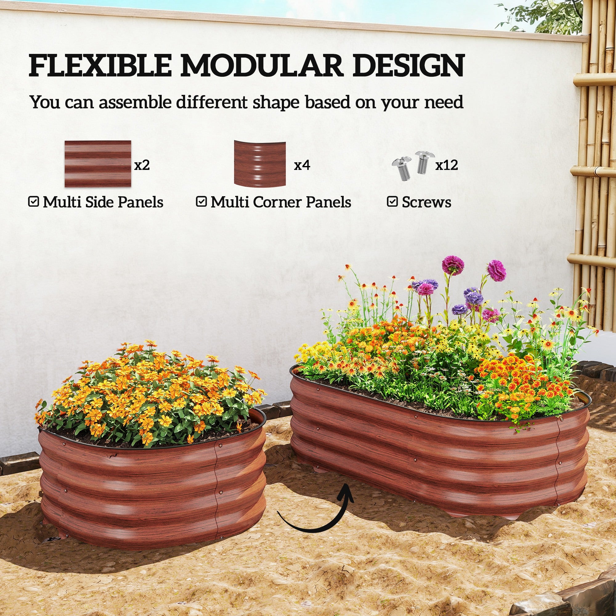 3.4' x 2' x 1' Galvanized Raised Garden Bed Kit, Metal Planter Box with Safety Edging, Brown - Brown - Image 4