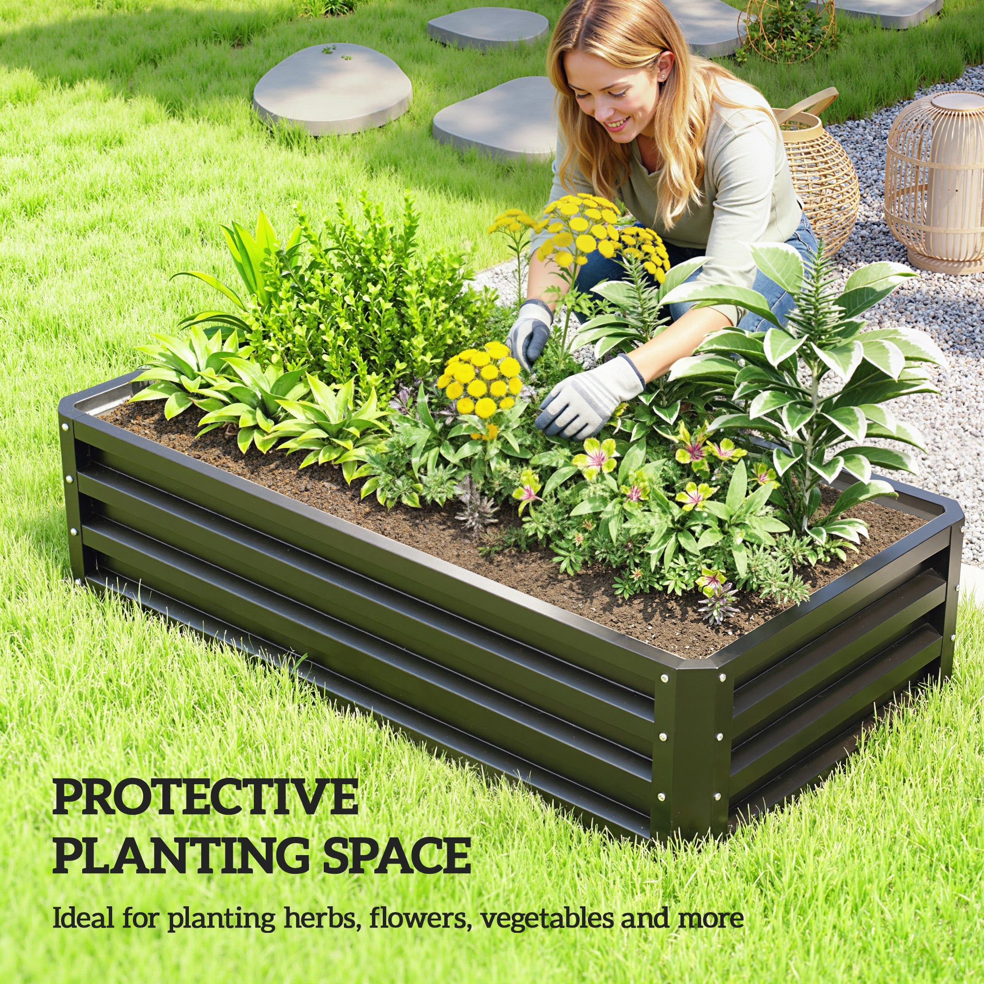 Galvanized Raised Garden Bed, 4' x 2' x 1' Metal Planter Box, for Growing Vegetables, Flowers, Herbs, Succulents, Gray - Gray - Image 6