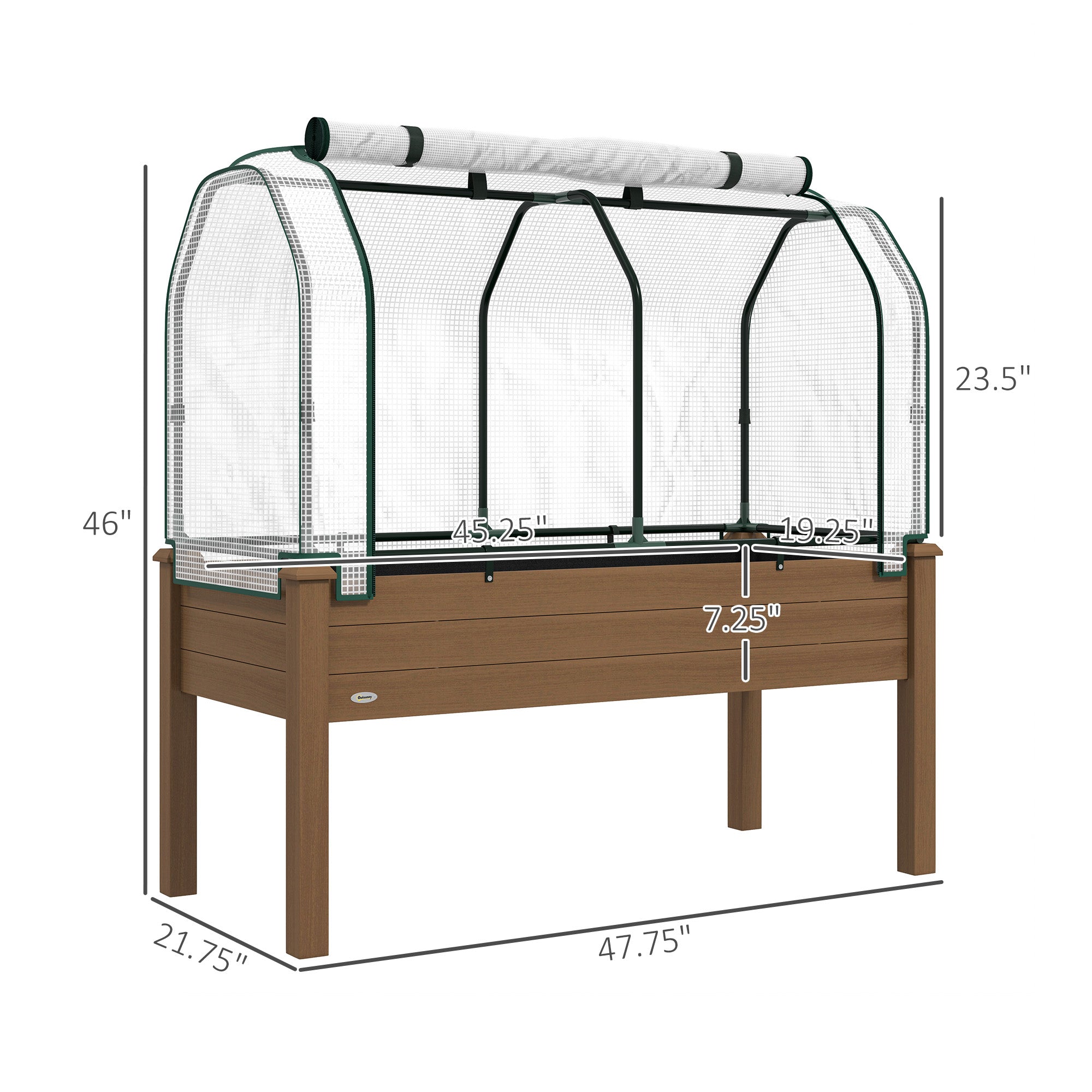 Raised Garden Bed with PE Greenhouse Cover Outdoor Planter Box for Herbs and Vegetables, 48 x 22 x 46 inch, Brown - Brown - Image 3