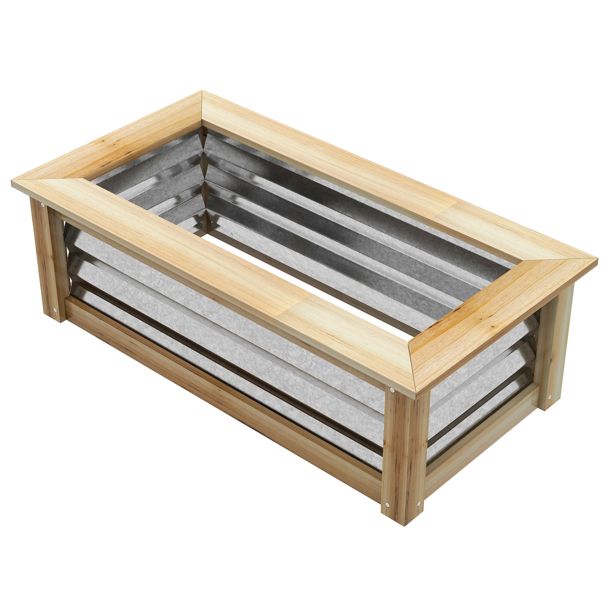 Raised Garden Bed, Planter Box, Metal and Wood Combined, for Growing Flowers, Herbs and Vegetables - Silver, Natural