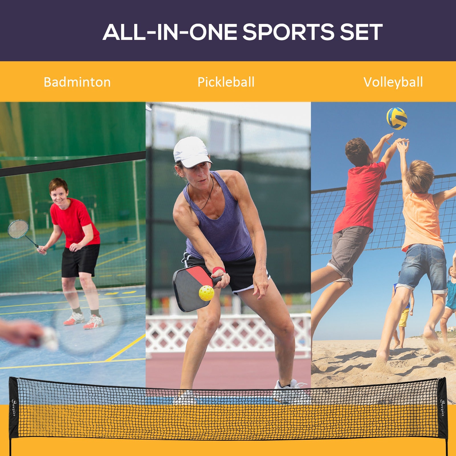 All-in-1 Badminton Set, Height Adjustable for Pickleball, Volleyball, Badminton, Backyard, Beach, Driveway Game