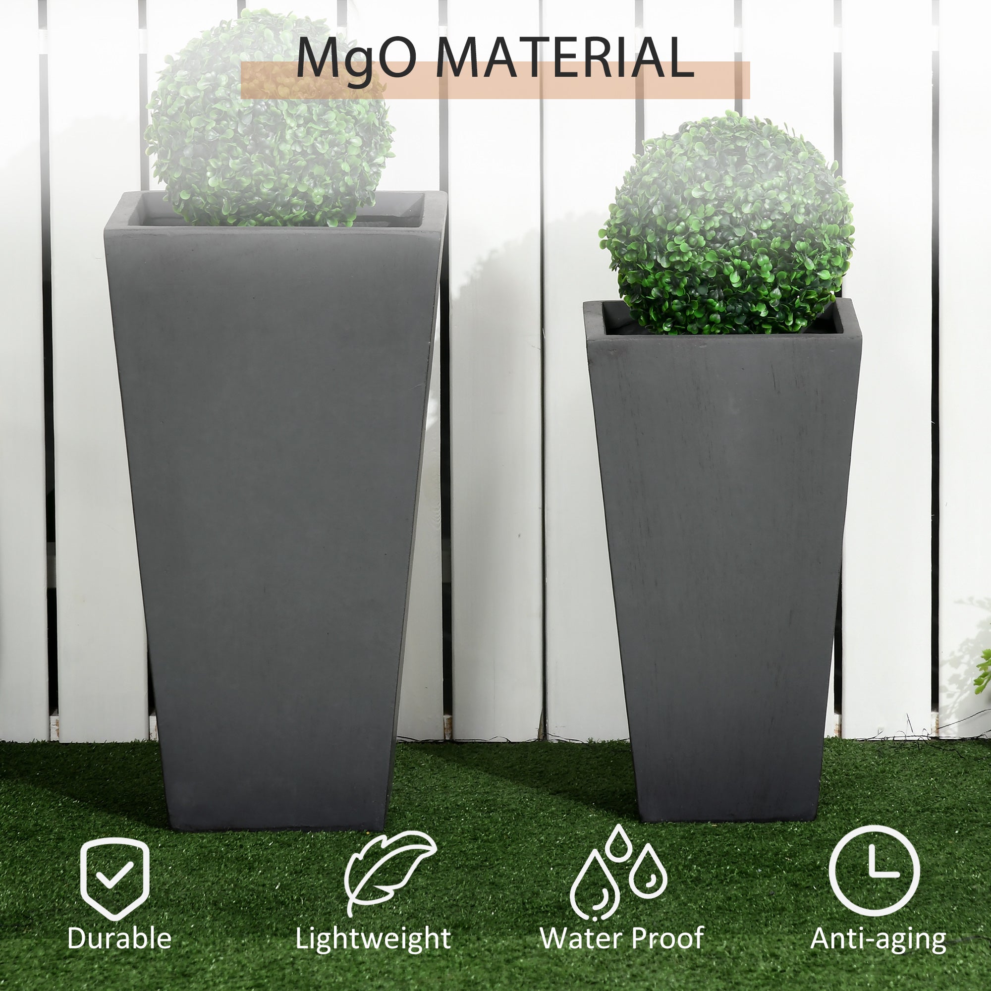 2-Pack Outdoor Planter Set, Flower Pots with Drainage Holes, Durable & Stackable Plant Pot, 22in & 18in, for Porch, Entryway, Patio, Yard, Garden, Gray - Gray - Image 5