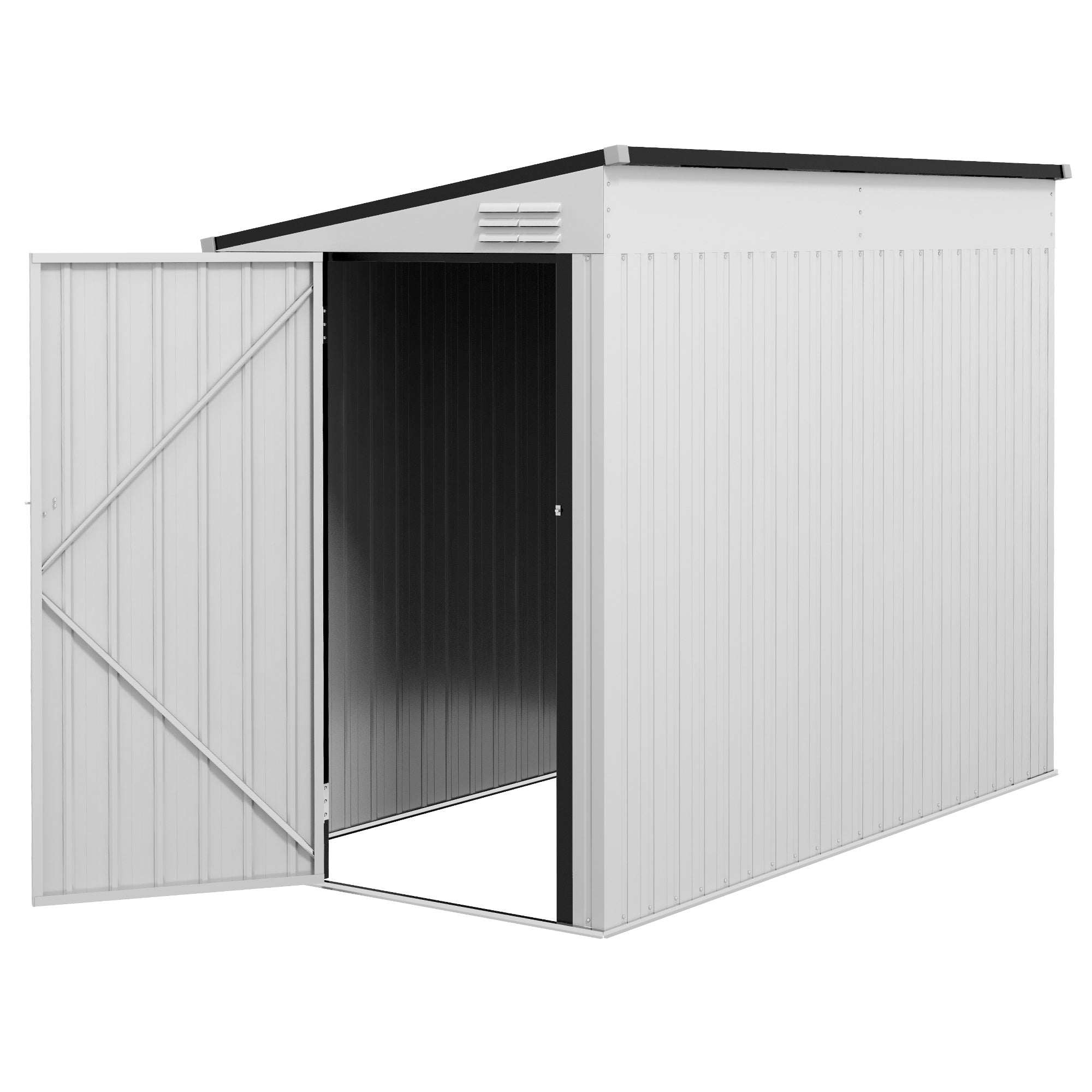 4' x 7.7' Lean to Garden Storage Shed, Outdoor Metal Tool House with Lockable Door Vents for Backyard Patio Lawn, White - White