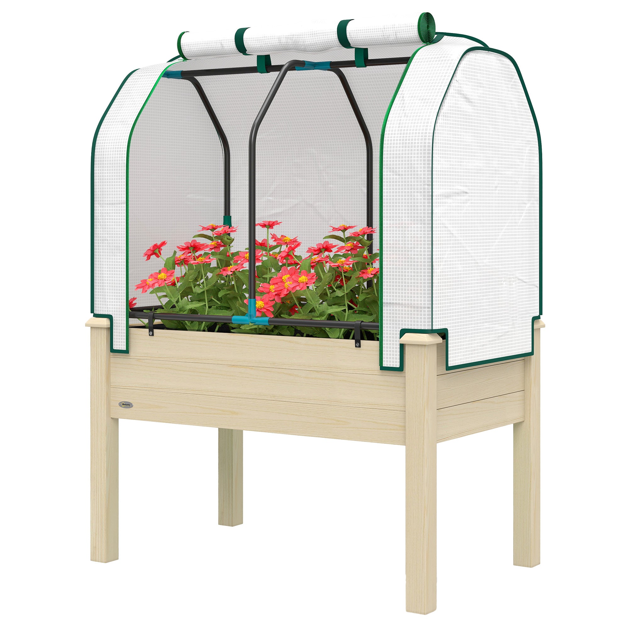 Raised Garden Bed with PE Greenhouse Cover Outdoor Planter Box for Herbs and Vegetables, 35 x 22 x 47 inch, Natural - Natural Wood