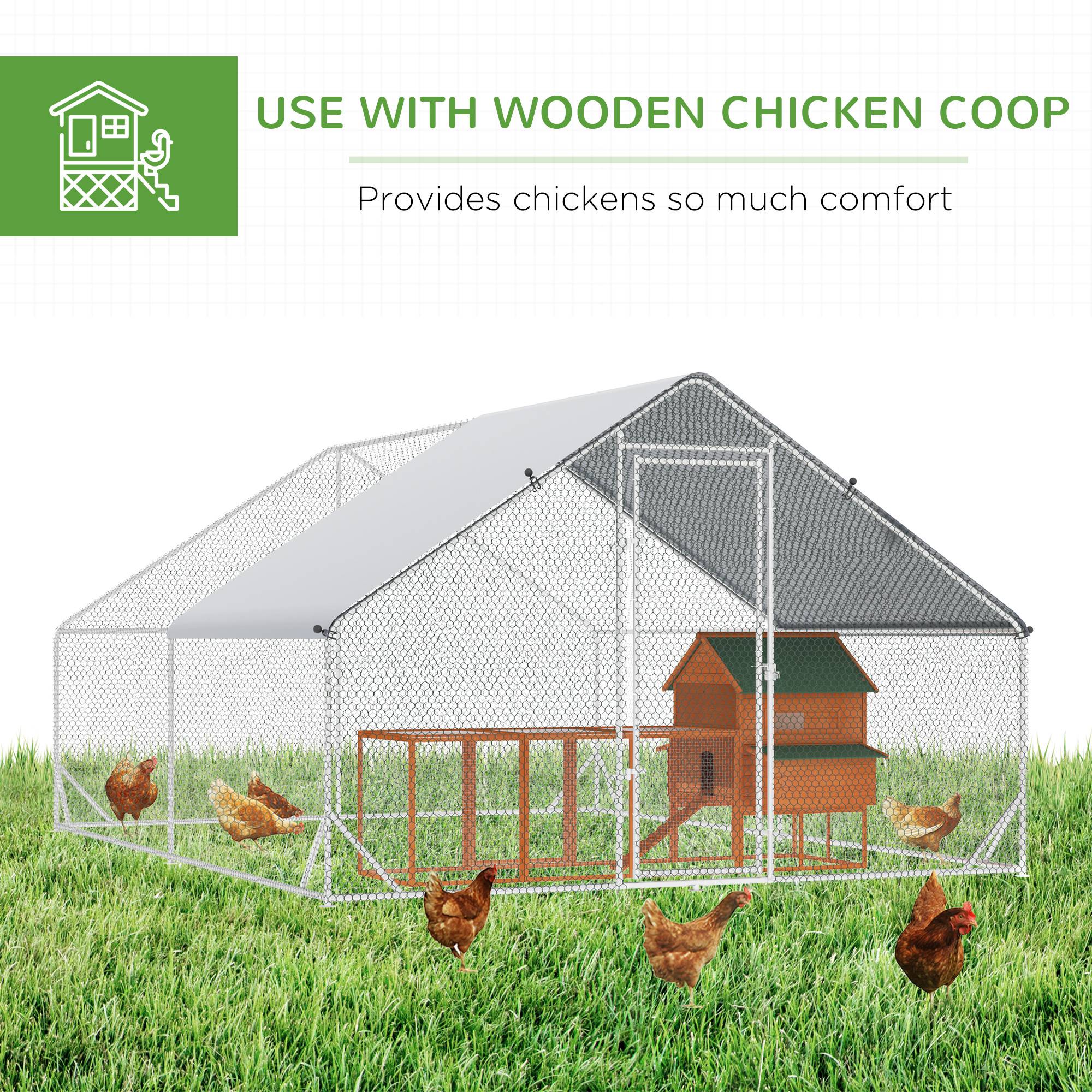 10' x 13' x 6.5' Metal Frame Chicken Run, Outdoor Hen House with Cover & Lockable Door - Silver - Image 5