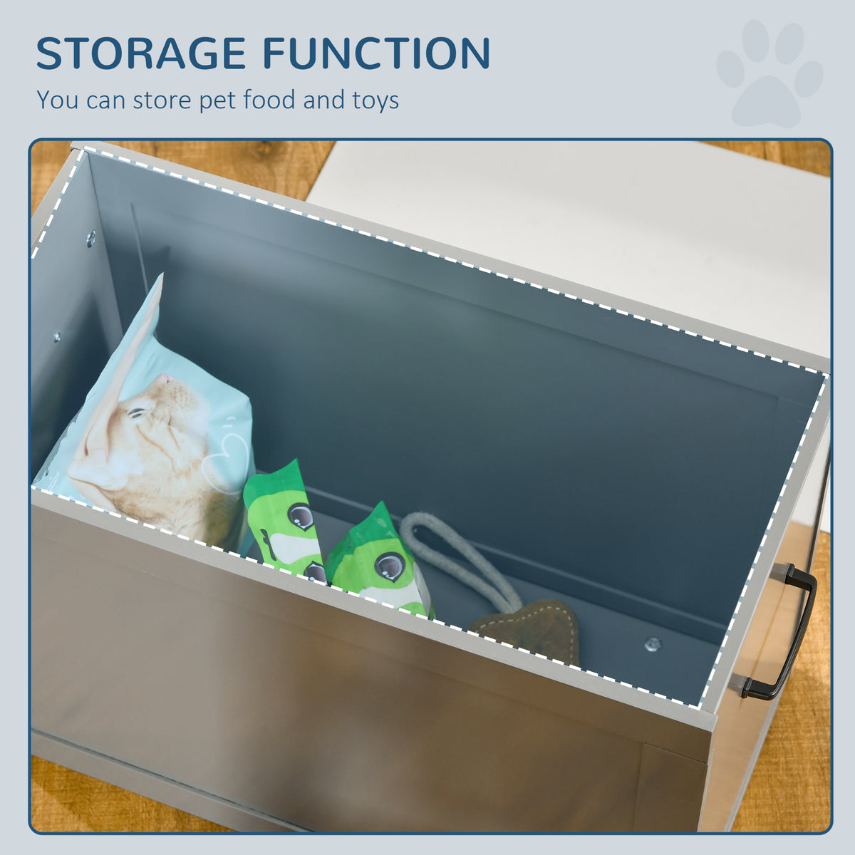 Raised Pet Feeding Storage Station with 2 Stainless Steel Bowls Base for Large Dogs and Other Large Pets, Gray