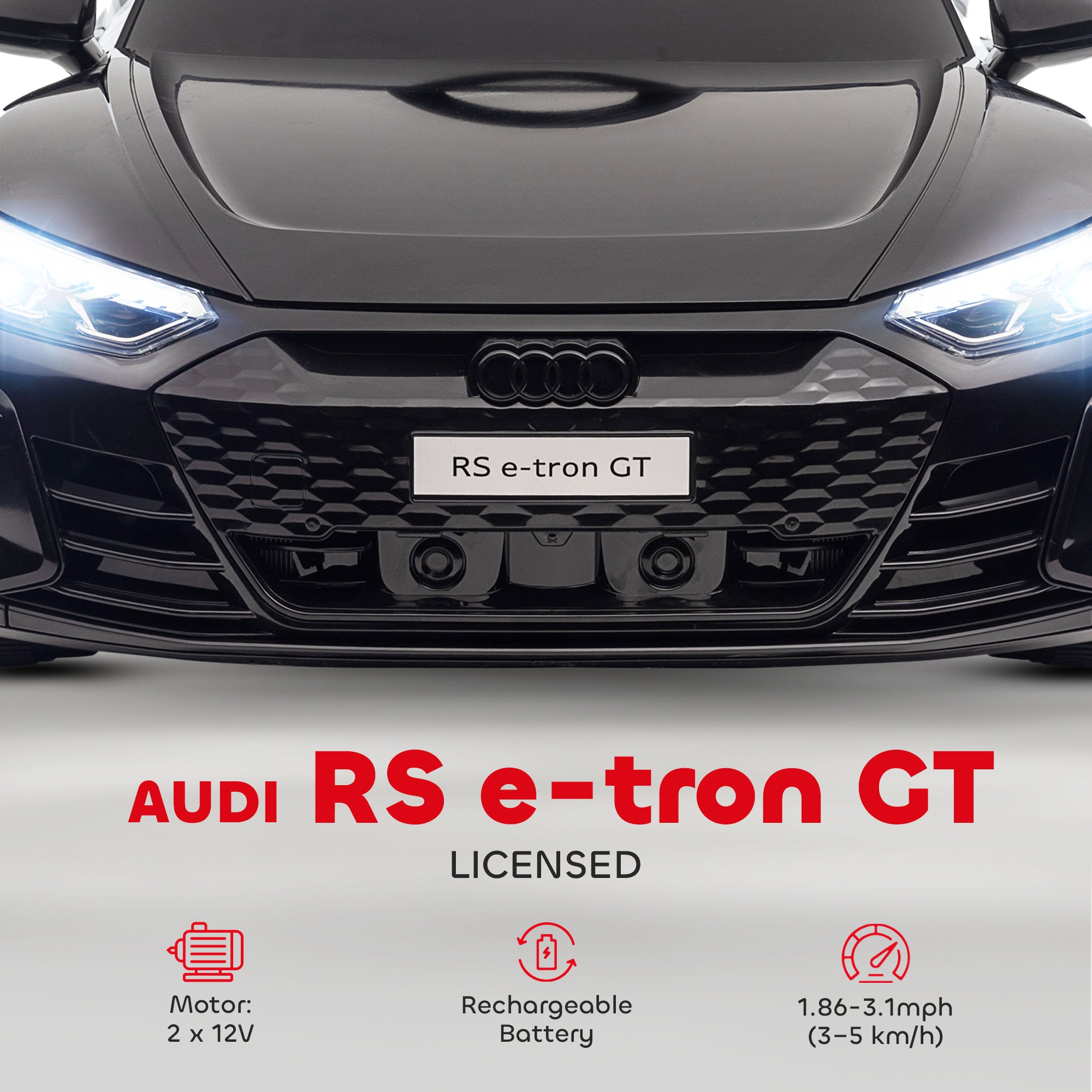 Licensed Audi RS e-tron GT 12V Ride On Car Truck for Kids, Electric Car Ride On Vehicle w/Parent Remote Control, Music, Lights, for Toddlers, Black