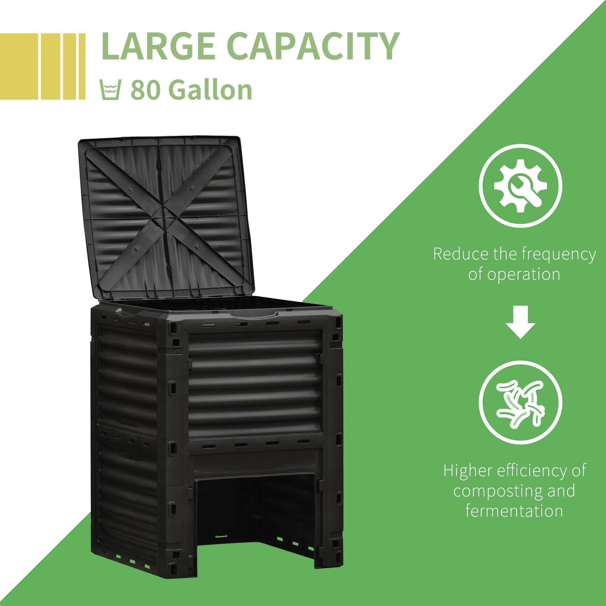 Garden Compost Bin 80 Gallon Outdoor Large Capacity Composter Fast Create Fertile Soil Aerating Box, Easy Assembly, Black - Black - Image 5
