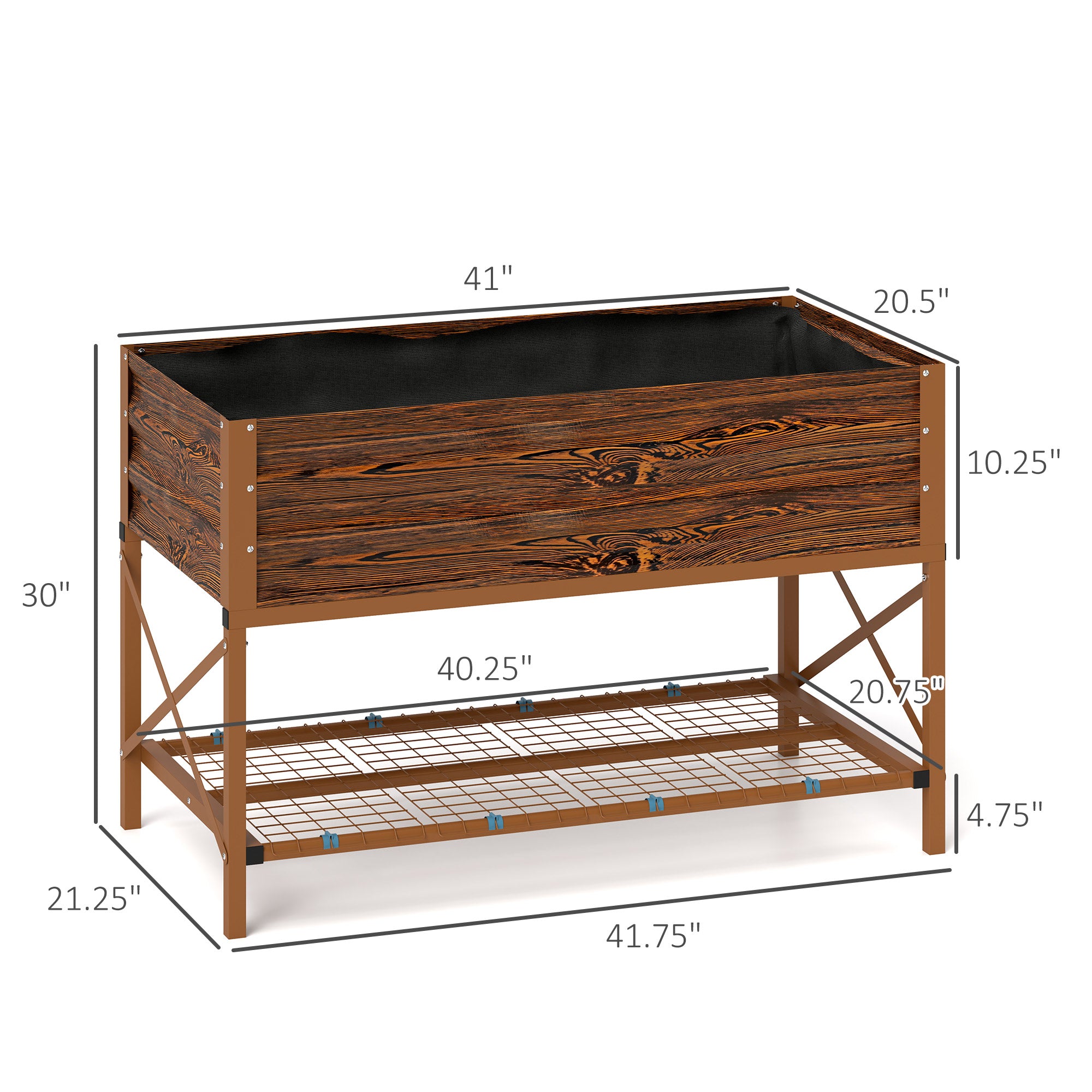 Galvanized Raised Garden Bed, Metal Planter Box with Legs, Storage Shelf and Bed Liner, Dark Brown - Brown - Image 3