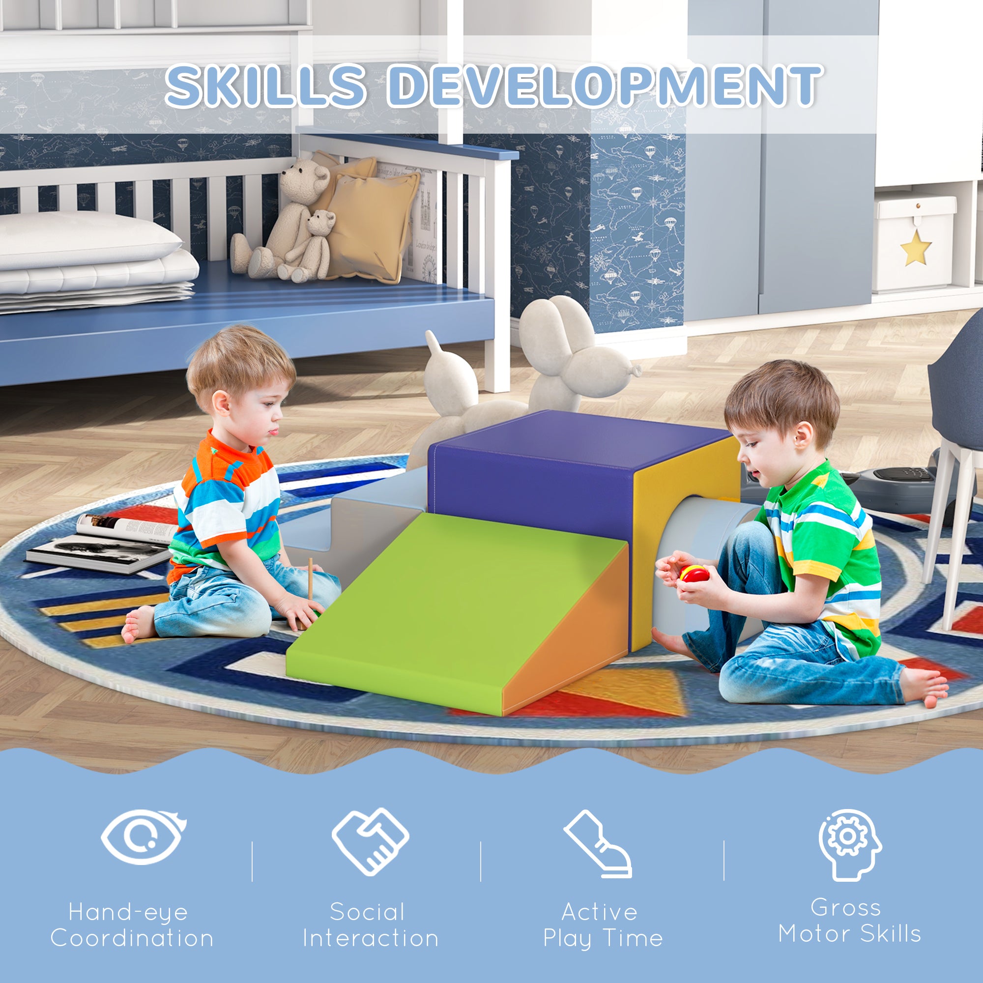 4 Piece Foam Play Set, Soft & Safe Kids Toddlers Children Climbing Set for Crawling or Sliding, Contemporary