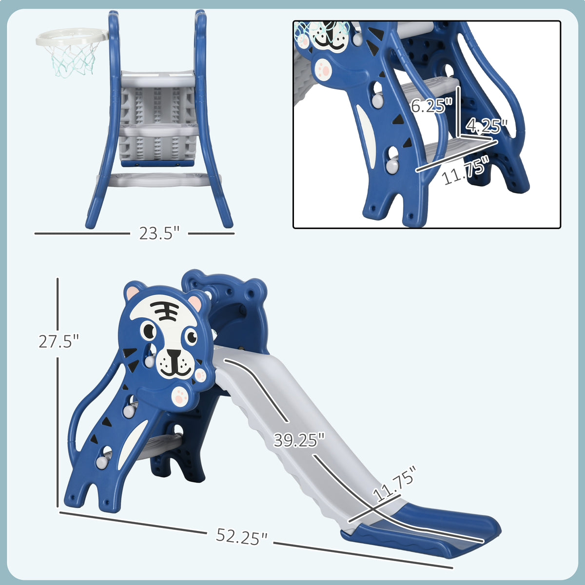 Qaba Slide for Kids with Basketball Hoop for Indoor Use, Easy Set Up Baby Slide for Kids 18-36 Months, Blue