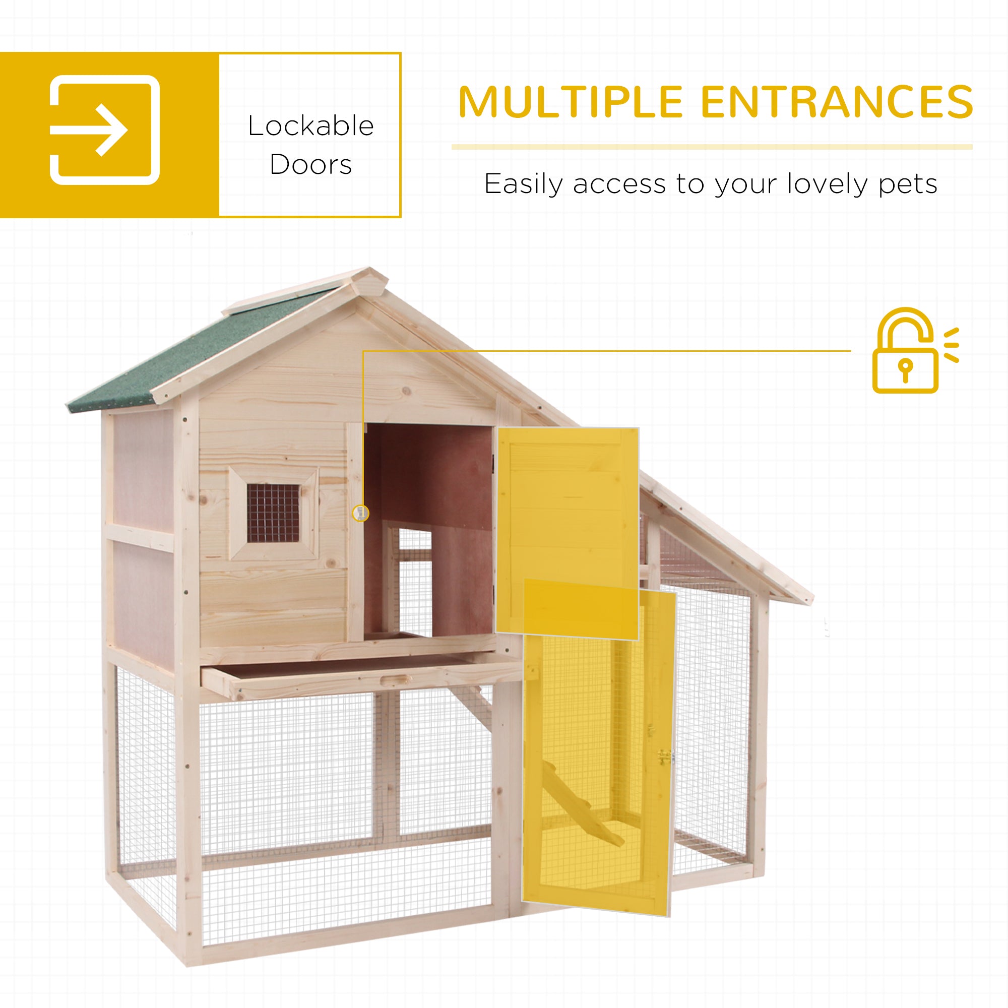 55" L 2-Tier Wooden Rabbit Hutch Bunny Cage - Natural Wood Color - Image 5
