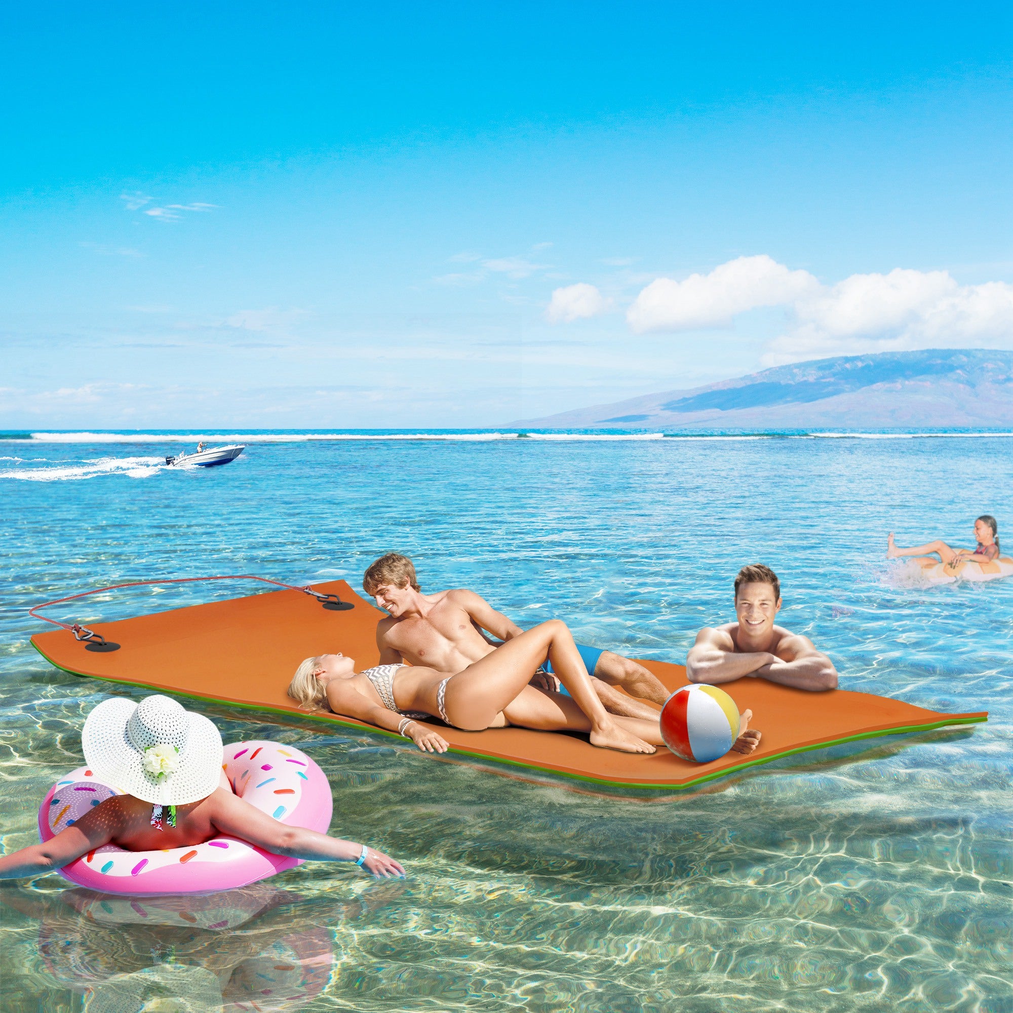 9' x 6' Lily Pad Water Mat for 2 Adults, Floating Water Pad for Lake, Pool, Ocean, Beach, and Boating, Orange