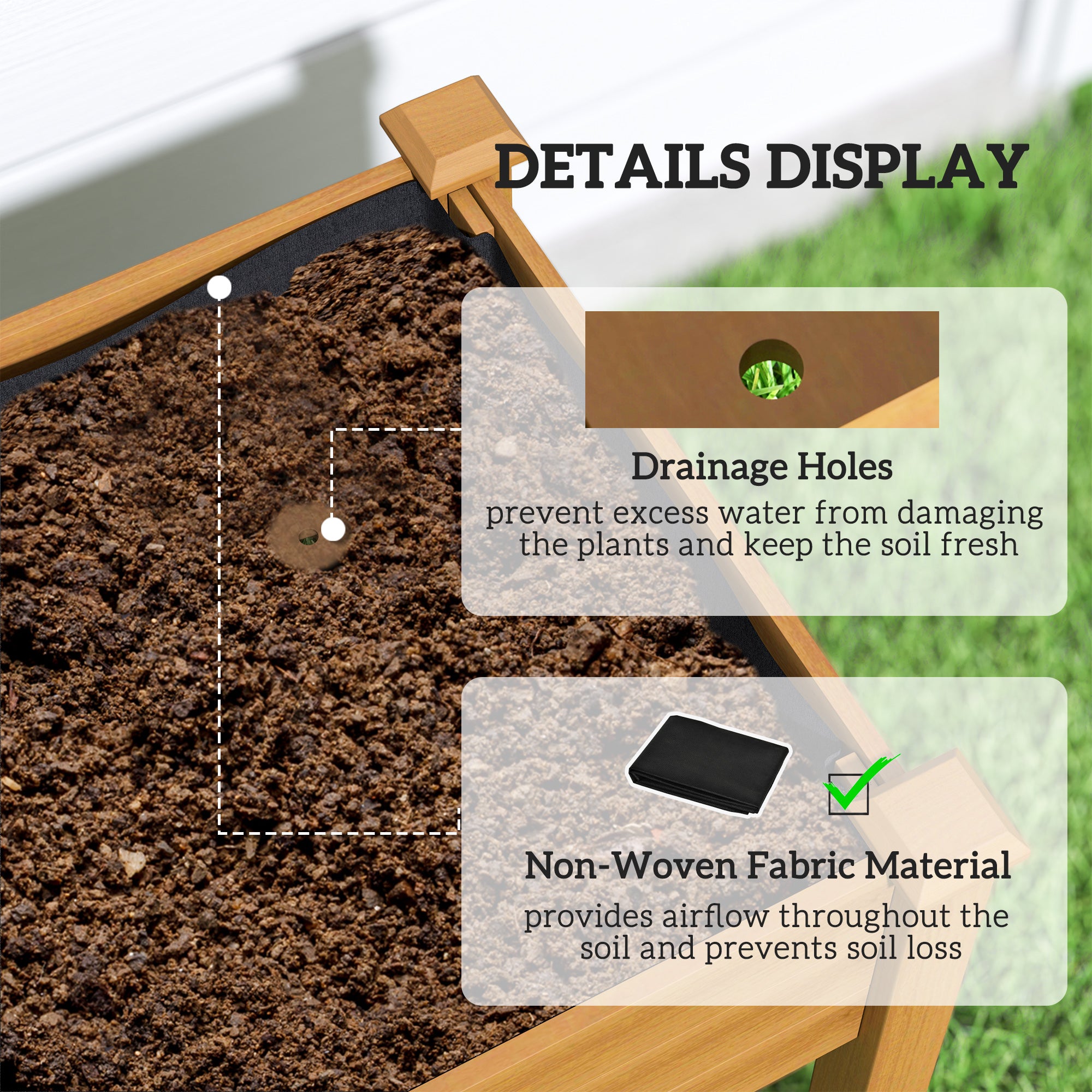 Raised Garden Bed with PE Greenhouse Cover Outdoor Planter Box for Herbs and Vegetables, 48 x 22 x 46 inch, Sand - Sand - Image 5