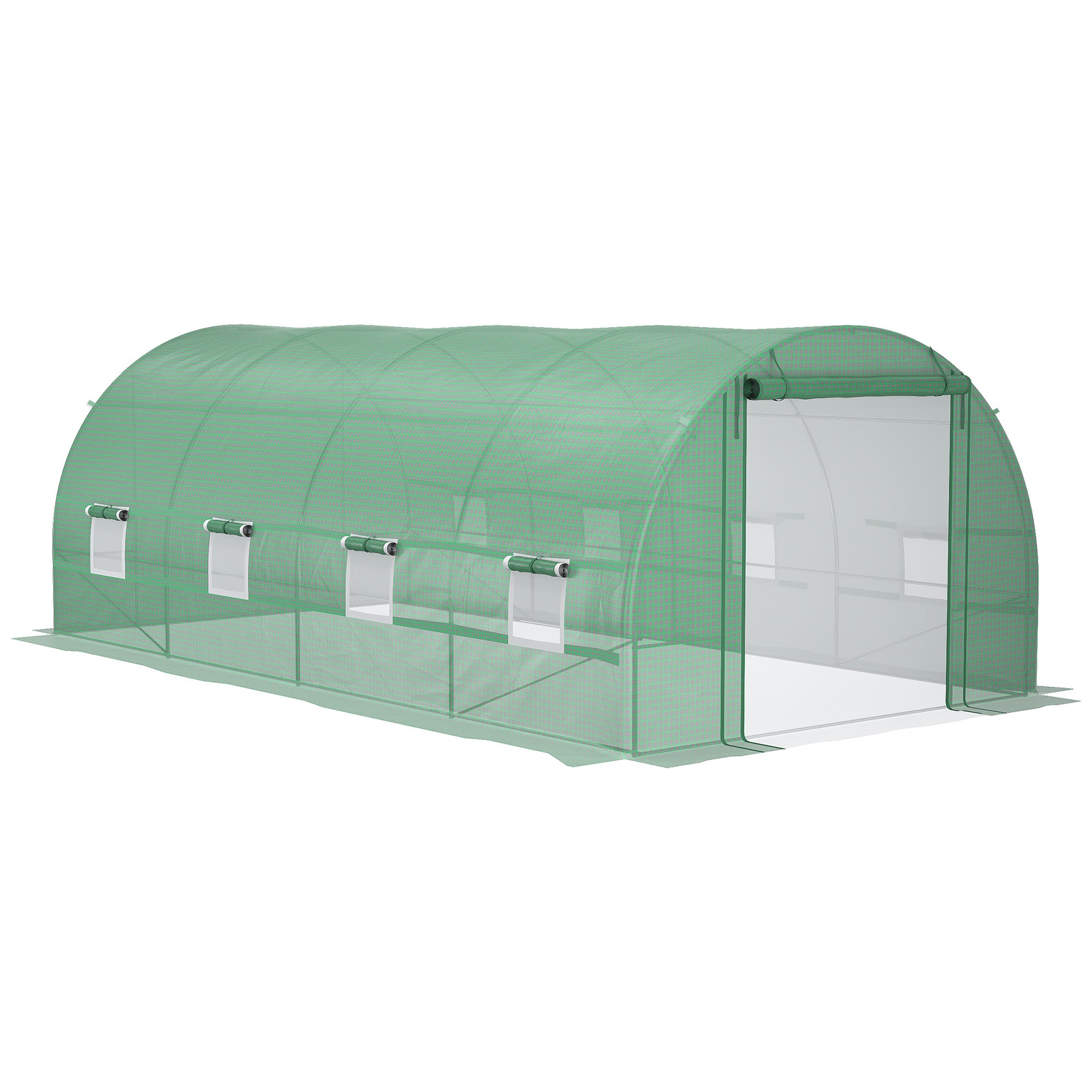 Steel Frame Walk-In Tunnel Greenhouse Garden Warm House Large Hot House Kit with Windows & Door, 19' x 10' x 7', Green - Green