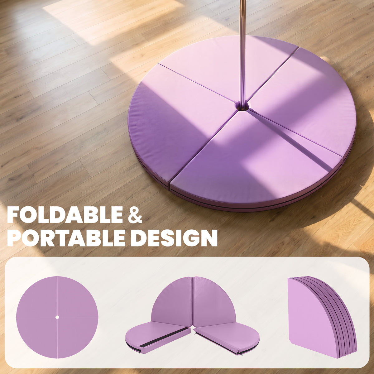 Pole Dance Mat, 2"T x 5'W Folding Pole Crash Mat for Home, Lightweight and Foldable, Light Purple