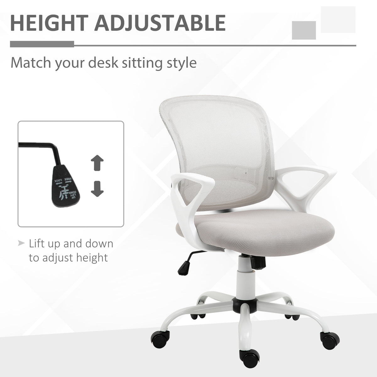 Swivel Mid Back Computer Desk Chair, Ergonomic Mesh Office Chair with Rocking Function, Rolling Wheels, Gray