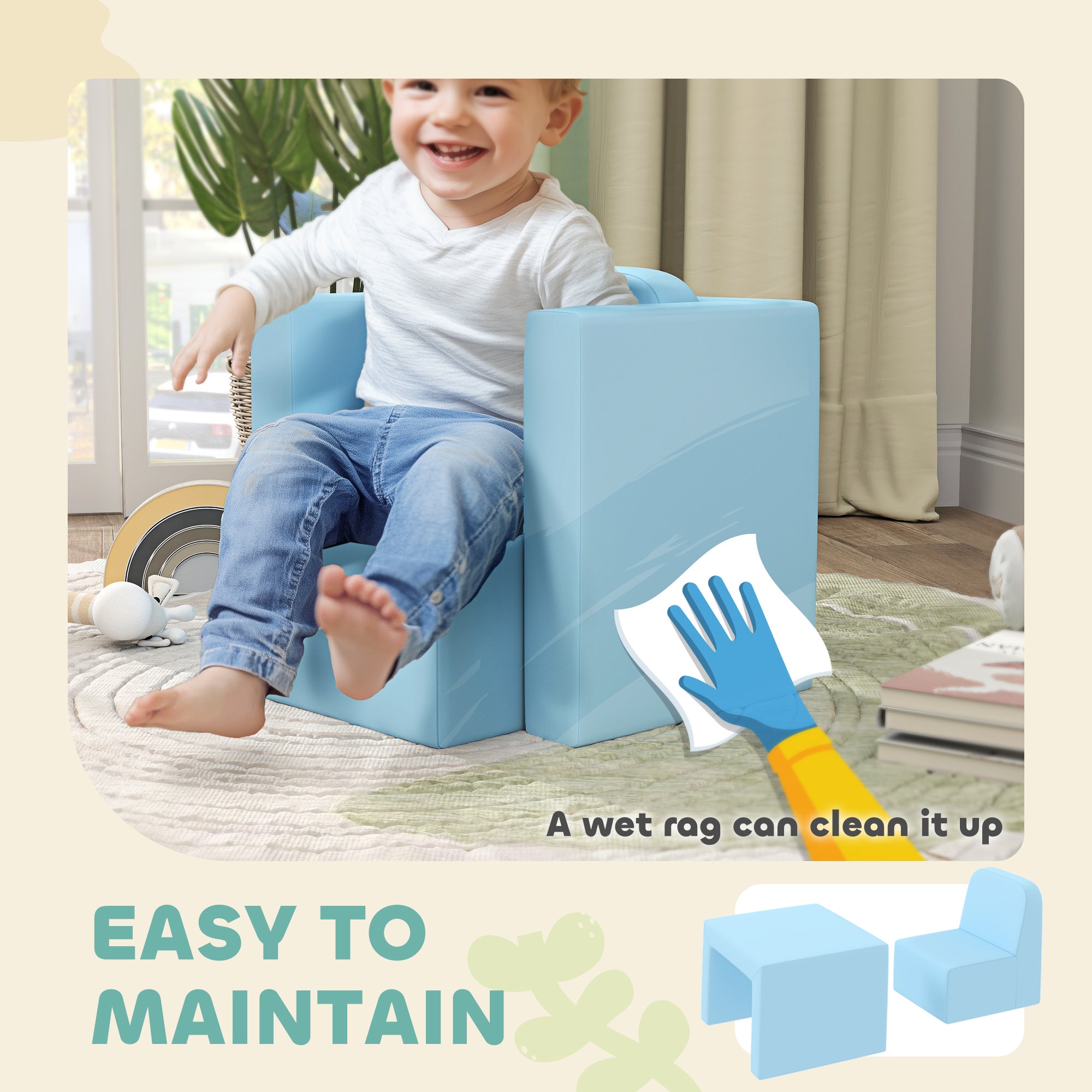2-in-1 Convertible Table and Chair Set for Boys Girls for Boys Girls, Light Blue