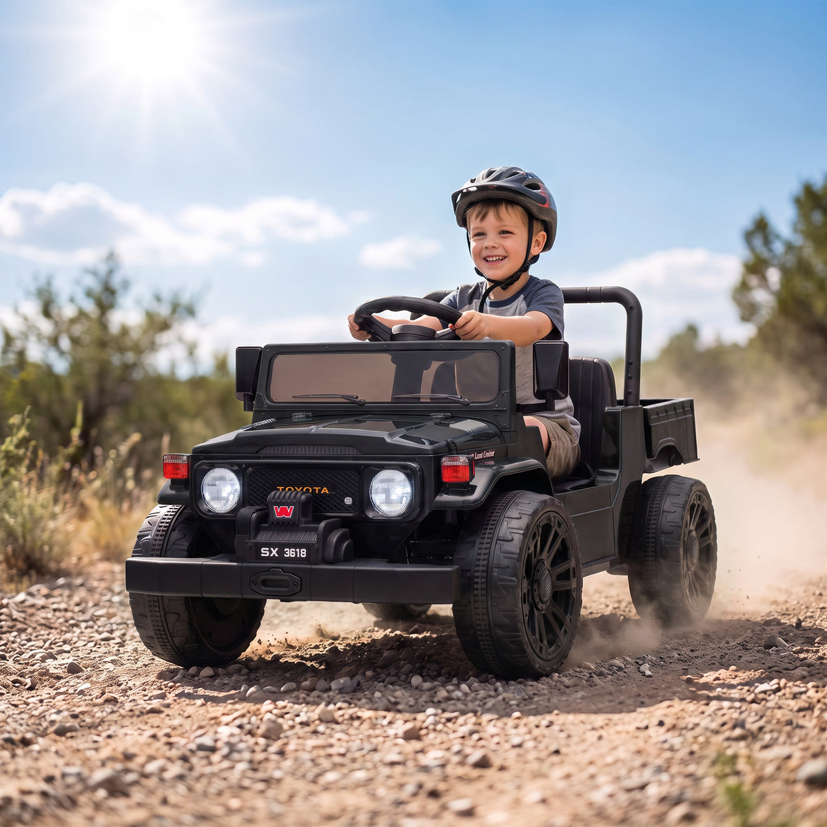 Licensed Toyota FJ45 Pick Up Ride on Truck, 24V Kids Electric Car with Dual Motors Up to 3.7MPH for Kids 3-8 Years Black