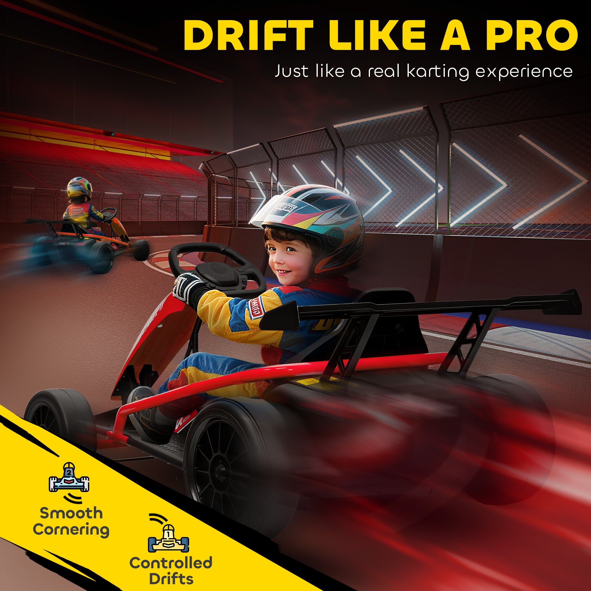 24V 7AH Kids Electric Go Kart, 8.1 MPH Battery Powered Drift Kart with Dual Motors, Soft Start for 8-12 Years, Red