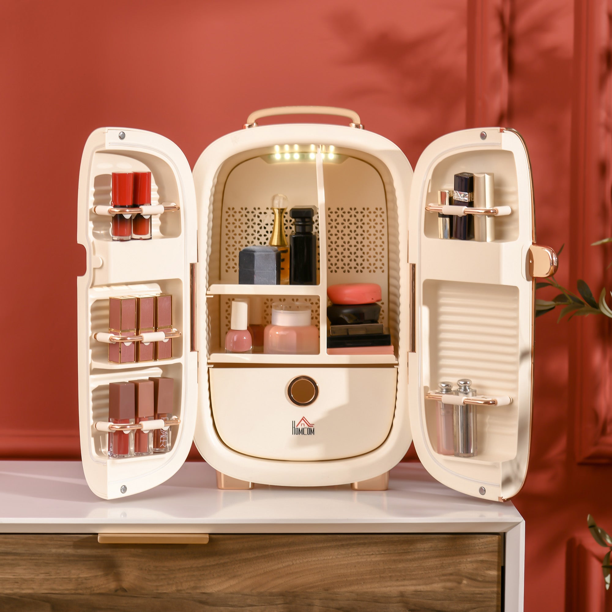 Portable Skincare Fridge with LED Display, 12L Mini Fridge for Beauty, Makeup and Cosmetics, Small Refrigerator Cooler for Bedroom, Home Office, Desktop, White