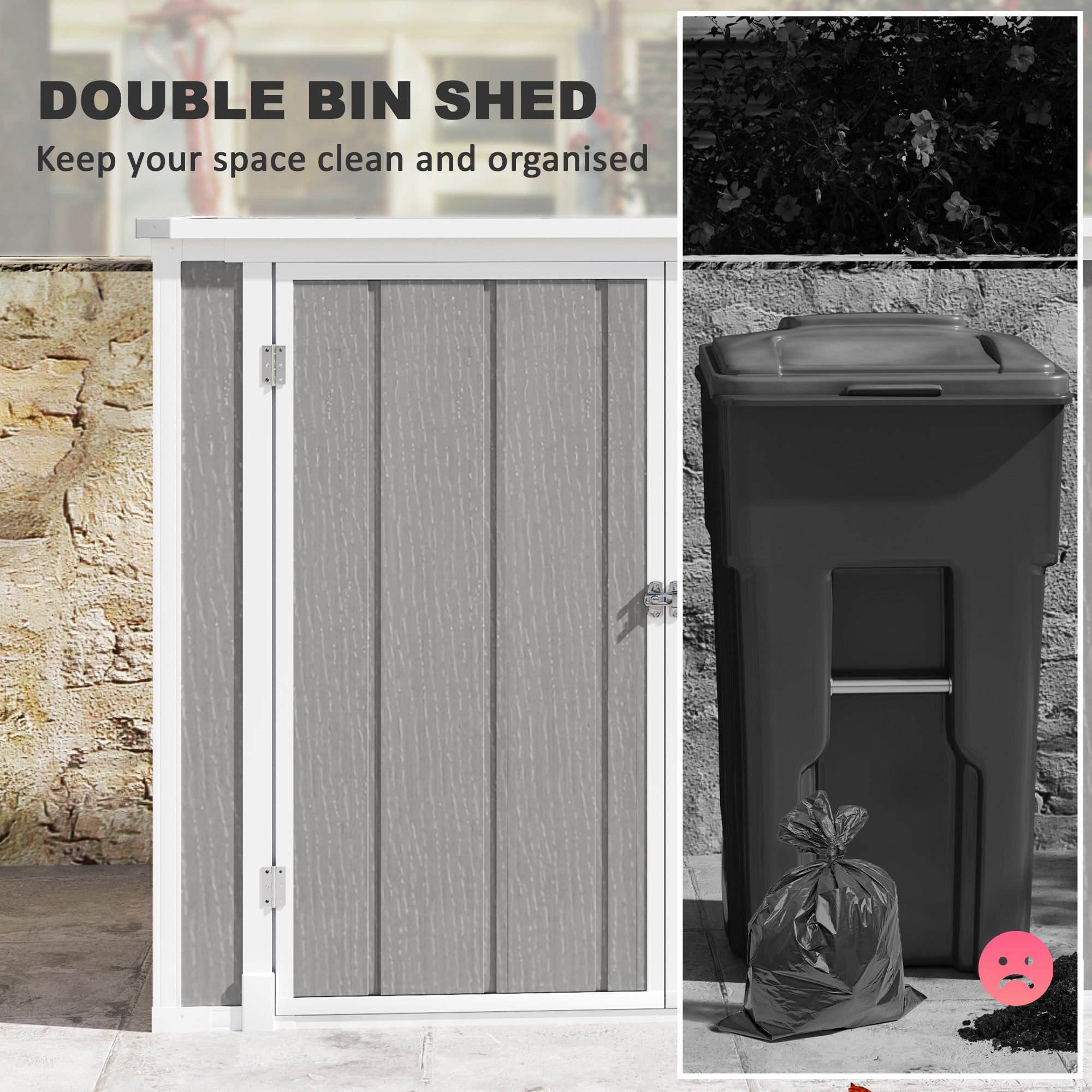 4.7 x 2.5FT Outdoor Horizontal Storage Shed, Lockable Trash Can Storage with Chain Lid, Gray - Gray - Image 5