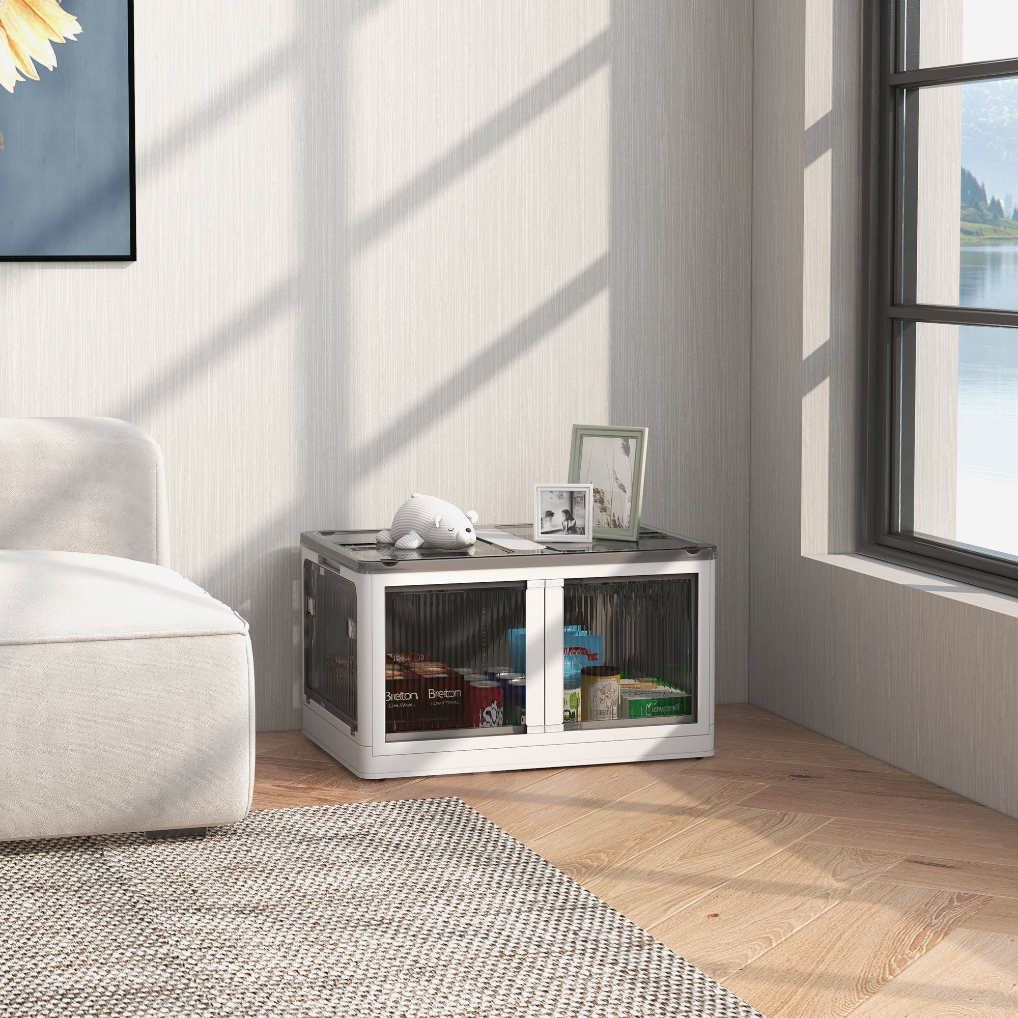 Stackable Storage Bins with Lids, Wheels, and Collapsible, White