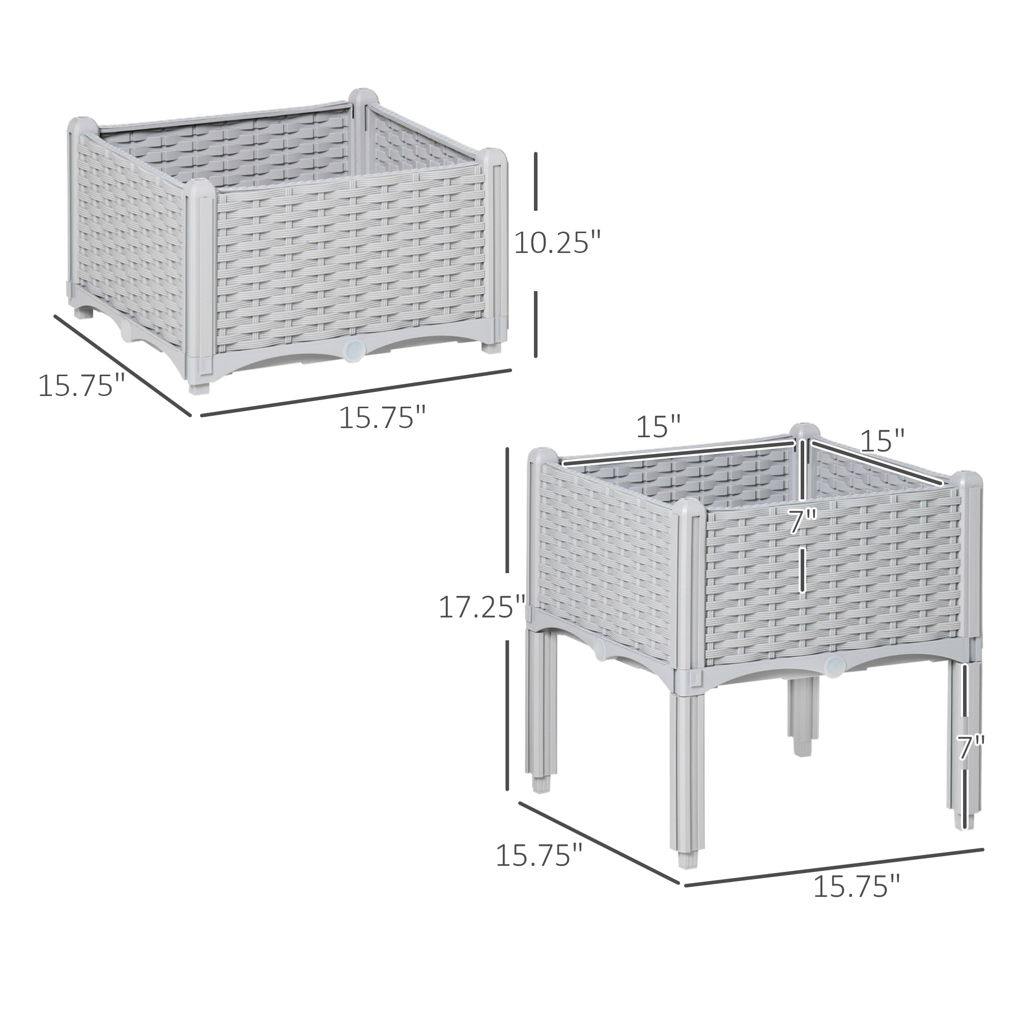 2-Piece Raised Garden Bed with Legs, Self-Watering Planter Box Raised Bed to Grow Flowers, Herbs & Vegetables, Gray - Gray - Image 3