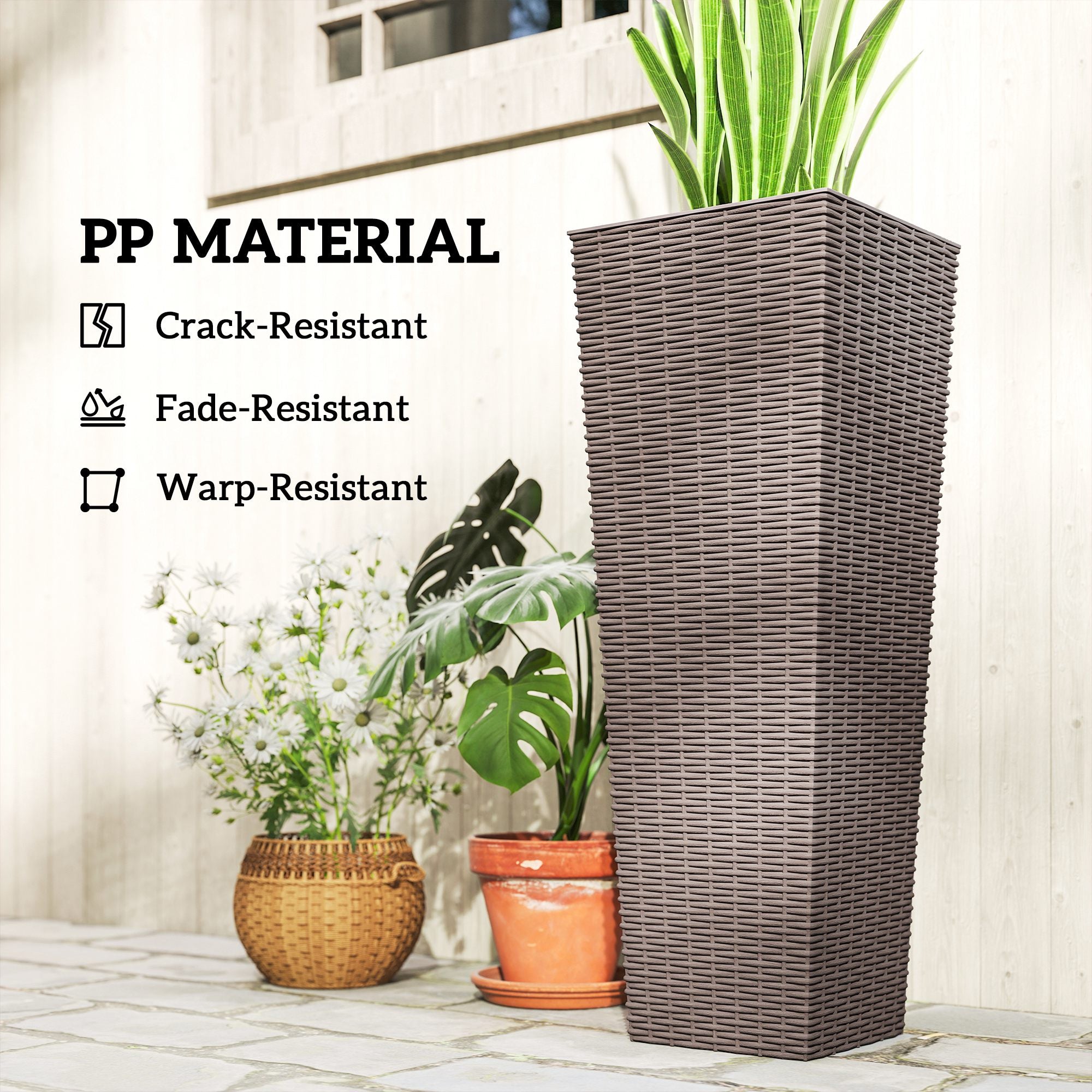 32 Inch Tall Planters for Outdoor Plants, Set of 2 Plastic Flower Pots with Drainage Holes, Brown - Brown - Image 7