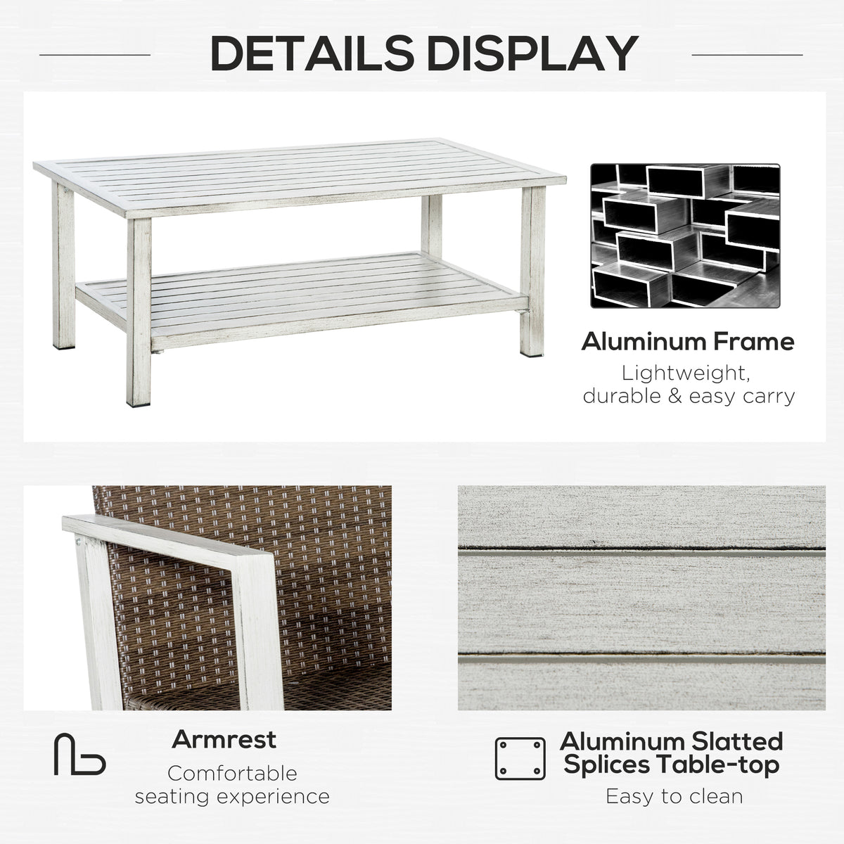 Aluminum Patio Furniture Set, 5 Piece Modern Outdoor Conversation Set with Loveseat Sofa, Chairs, Cushions, Coffee Table & Side Table, Gray