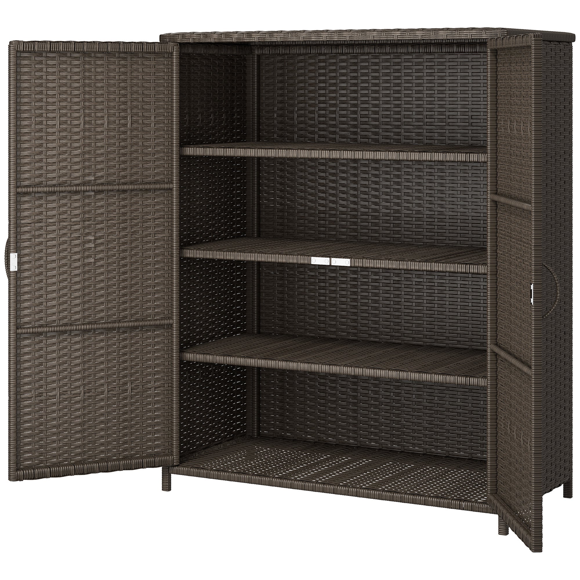 Rattan Wicker Outdoor Storage Cabinet with 4 Shelves and 2 Doors for Garden Pool Towel Storage, Coffee - Dark Coffee