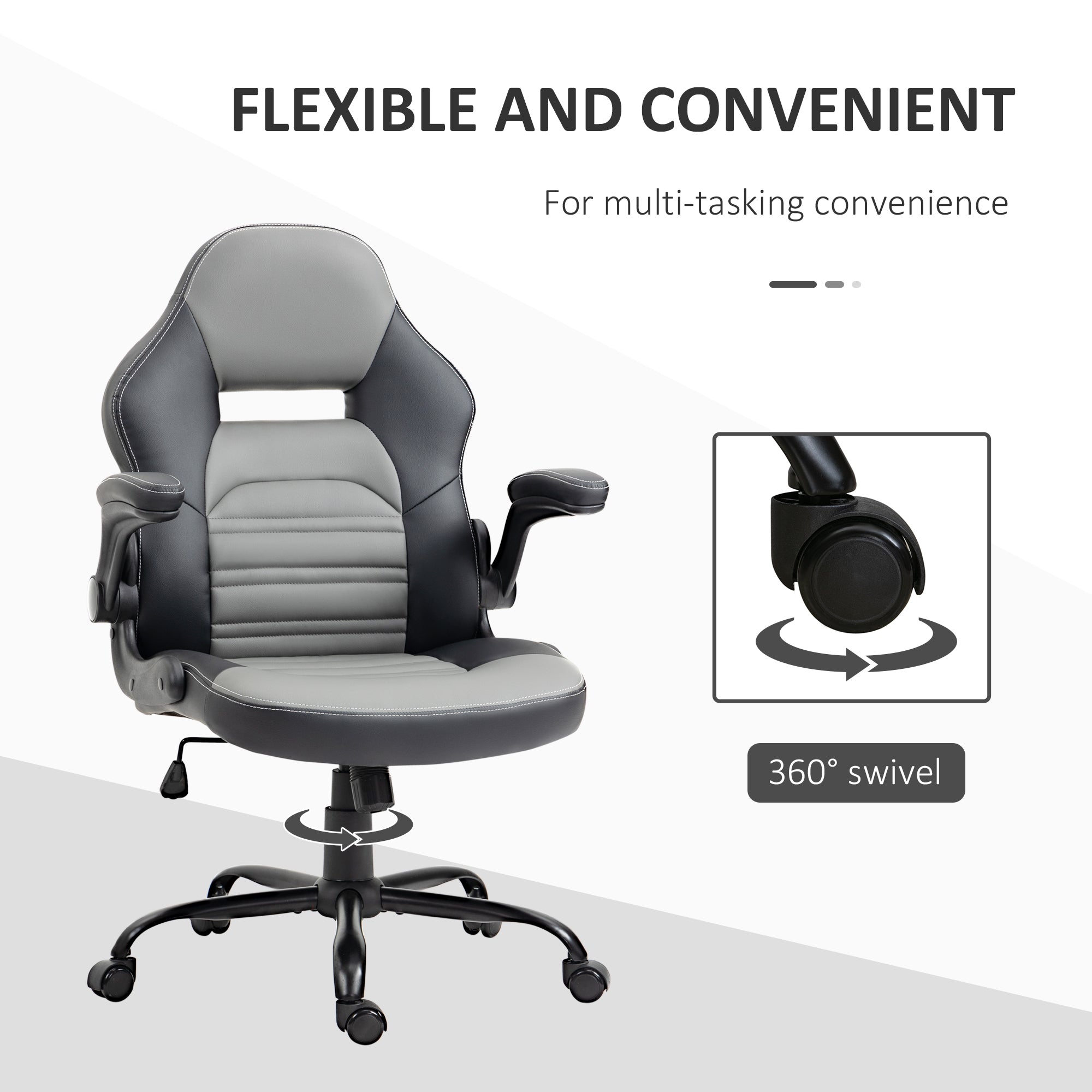 PU Leather Gaming Chair with Flip-up Armrests, Racing Style Computer Chair, Height Adjustable Home Office Chair with Swivel Wheels and Tilt Function, Gray