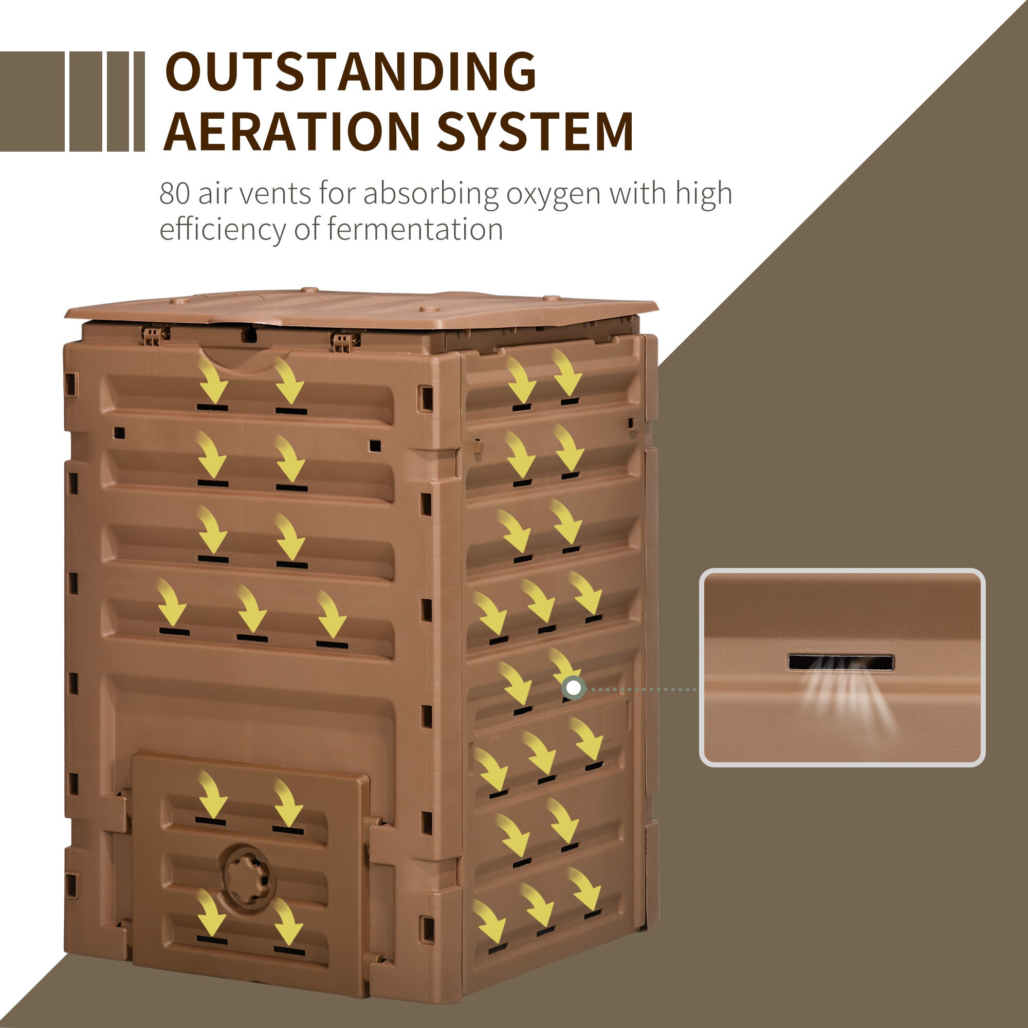 Garden Compost Bin, 120 Gallon (450L) Garden Composter, BPA Free, with 80 Vents and 2 Sliding Doors, Lightweight & Sturdy, Fast Creation of Fertile Soil, Brown - Brown - Image 5