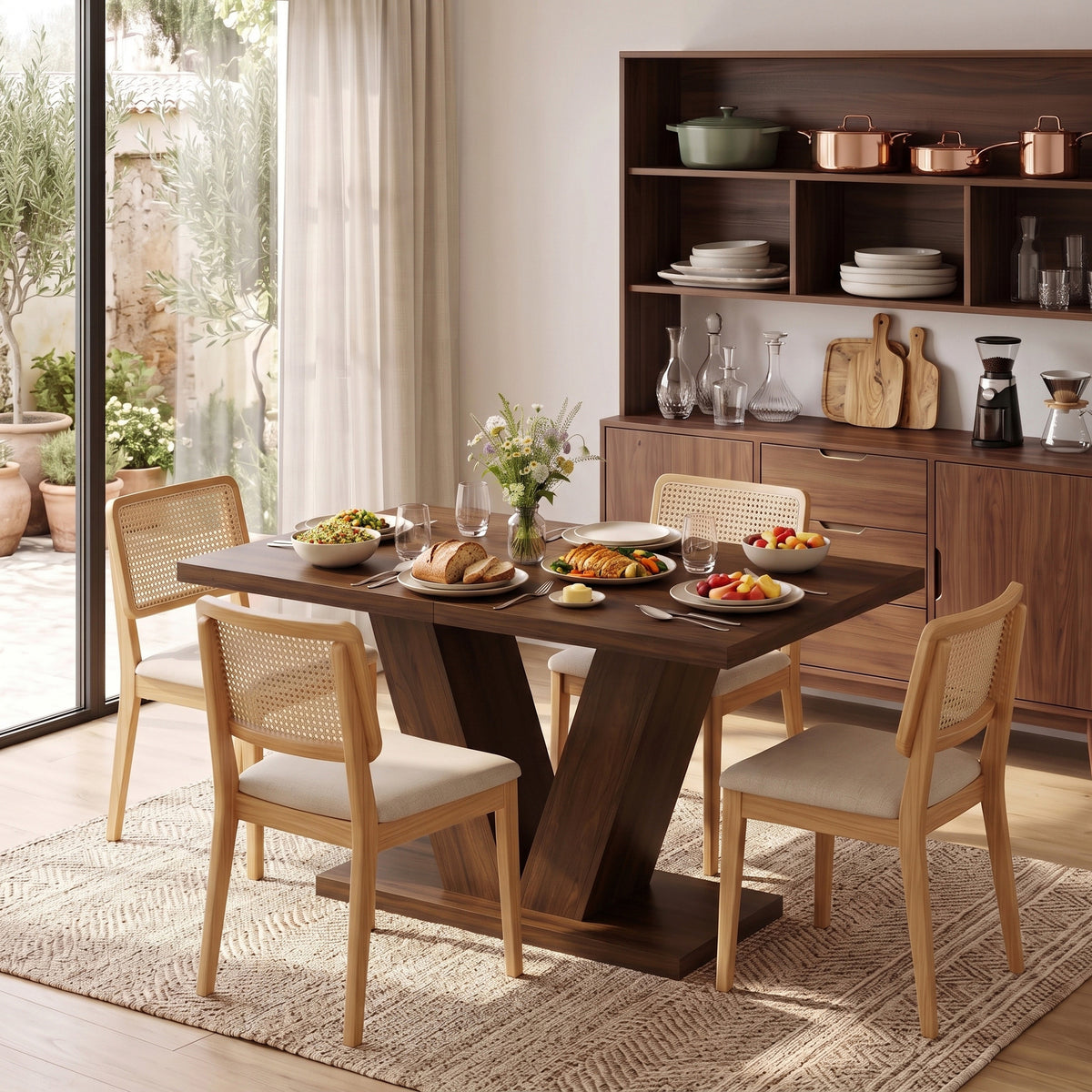 Modern Dining Table for 4 People, 47.2" Kitchen Table for Dining Room and Living Room, Rectangular, Dark Walnut