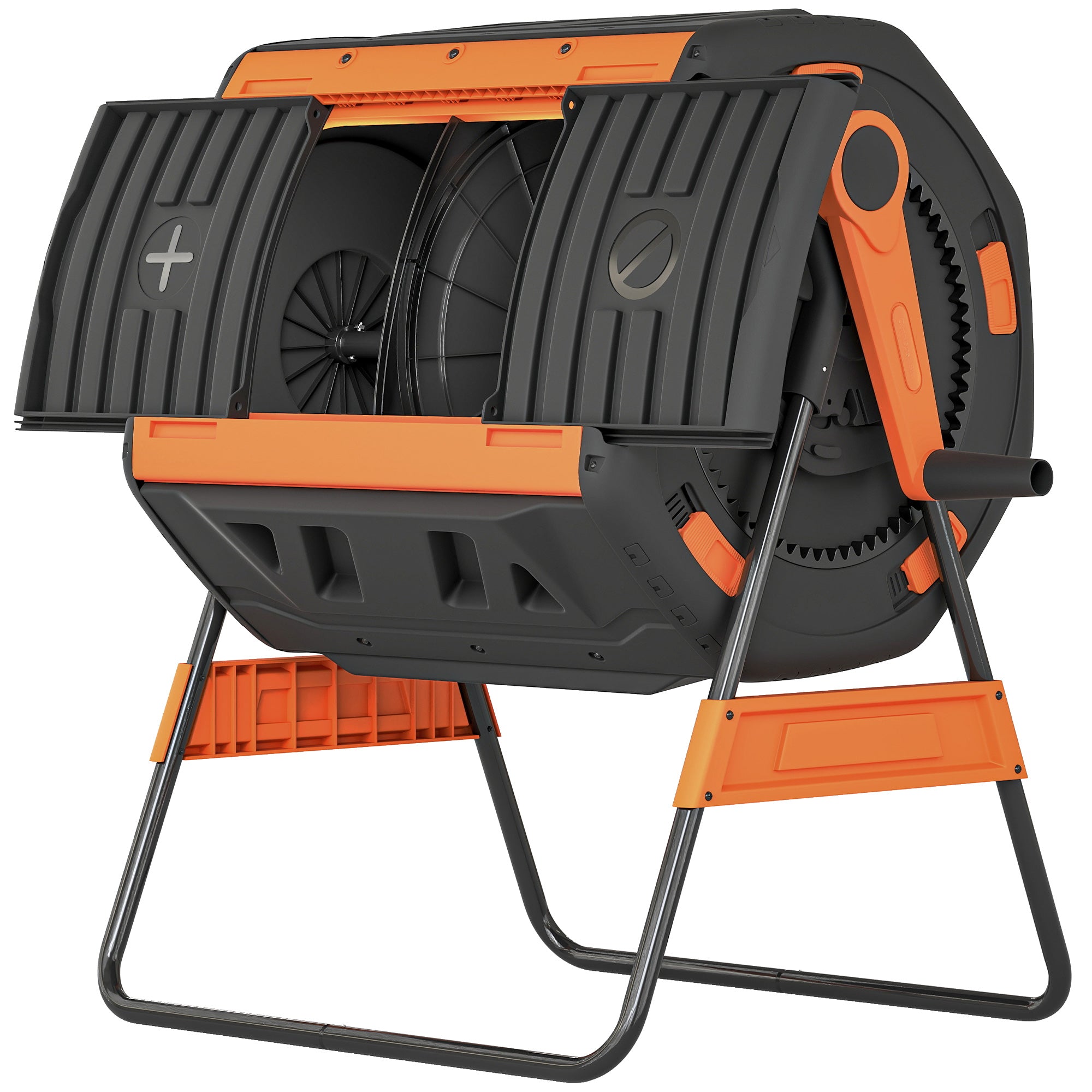 Compost Bin Outdoor, 53 Gal Dual Chamber Tumbling Composter with Adjustable Vents, BPA Free Tumbling Composter, Orange - Orange