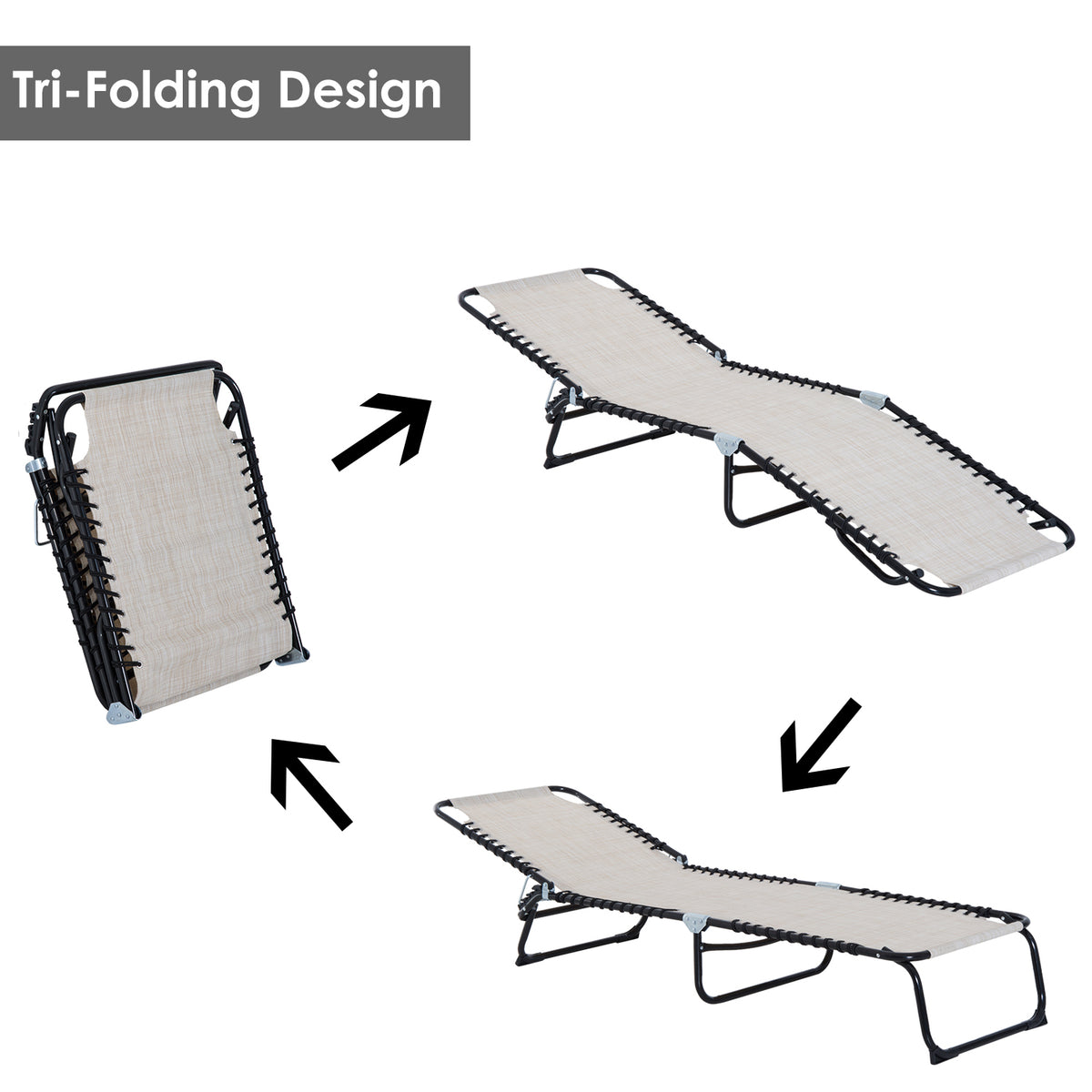 Foldable Chaise Lounge, 3-Position Reclining Back, Portable design and Breathable Mesh for Poolside, Camping, Hiking - Cream White