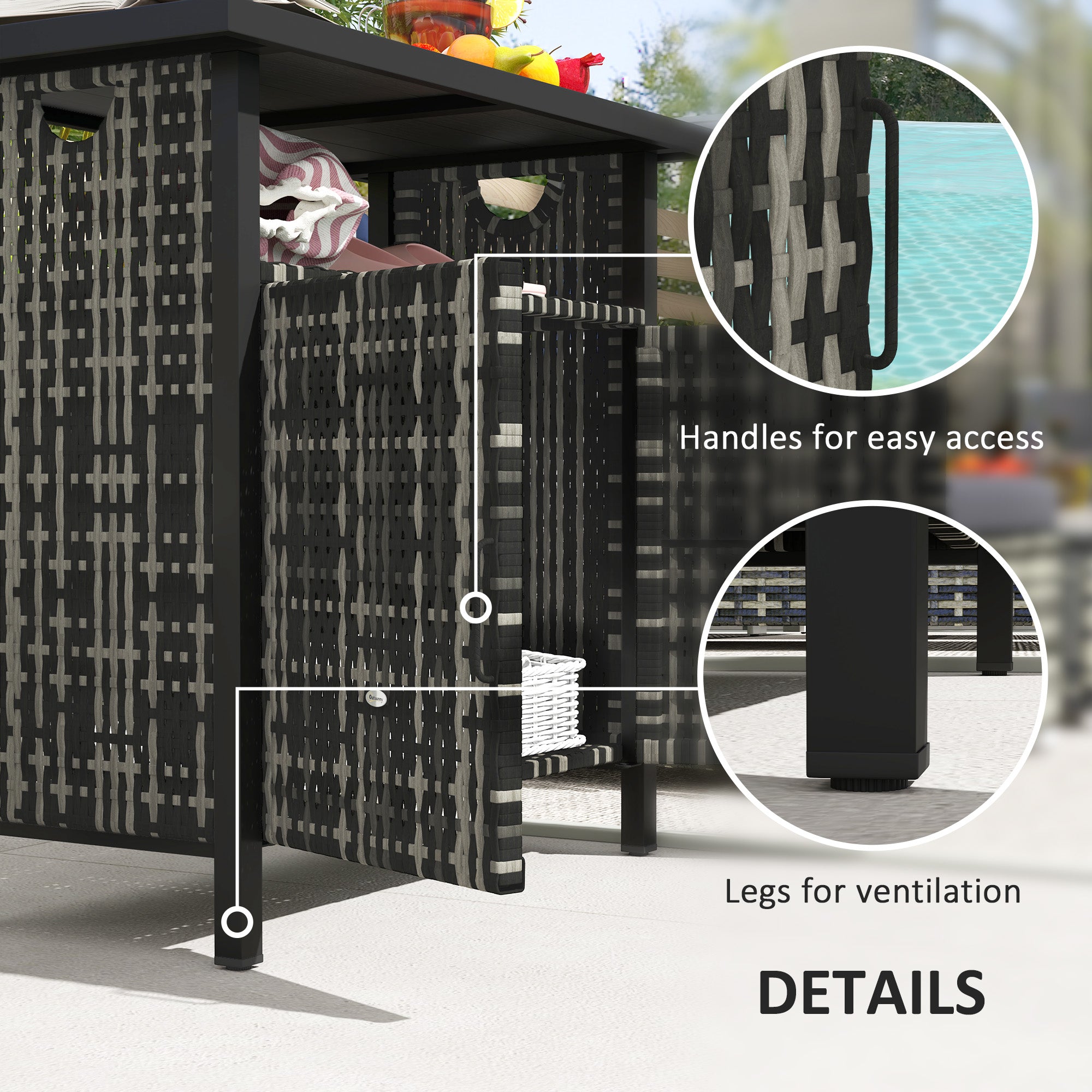 Outdoor Pool Towel Storage Cabinet Organizer, Outdoor Bar Table with Shelf and Cabinet, Pool Towel Holder Pool Valet with Weather-Resistant PE Rattan and Steel Frame, Mixed-Gray - Mixed-Gray - Image 6