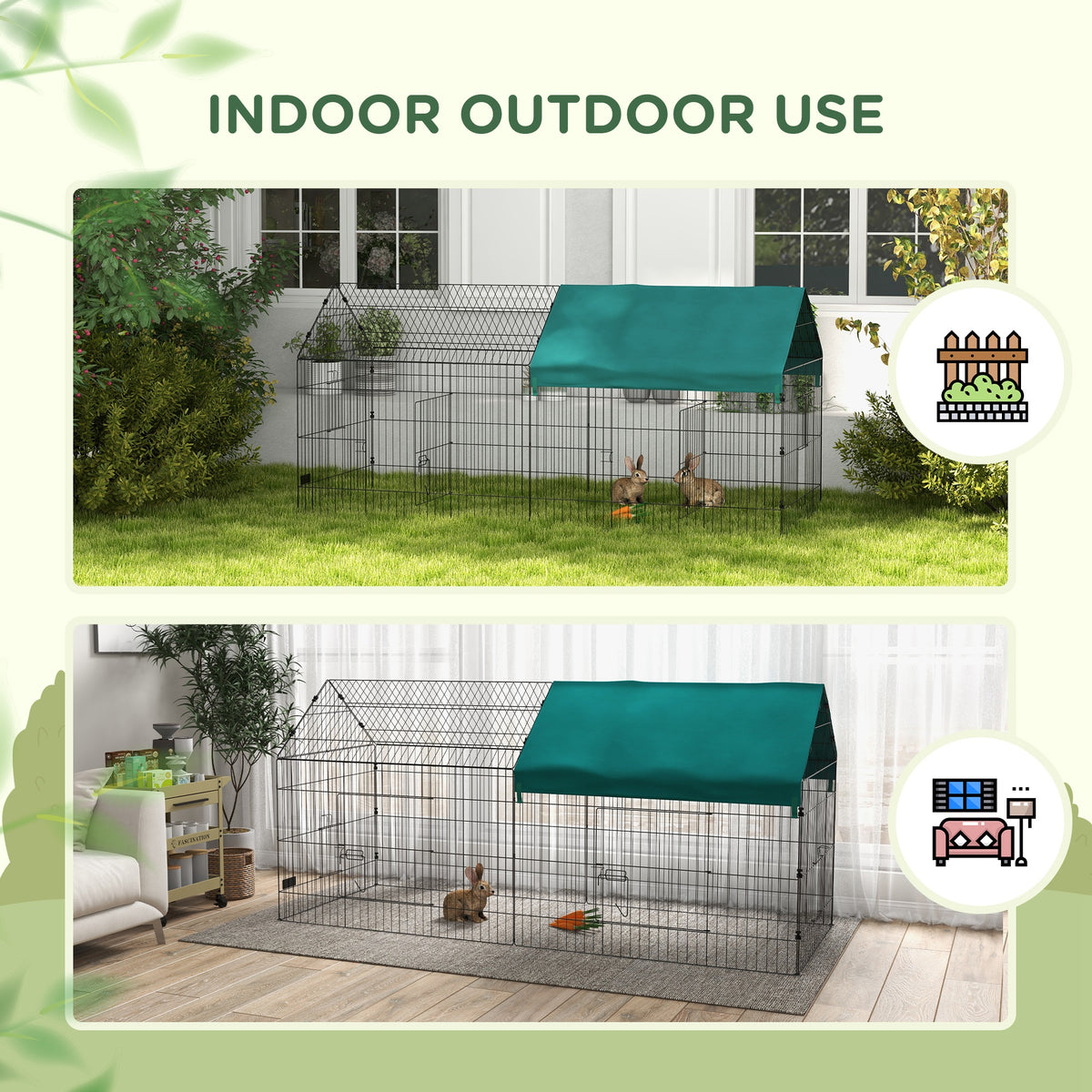 87" Small Animal Playpen with with Roof for Rabbits, Chicken, Chinchillas for Indoor/Outdoor Use, Green - Green - Image 8