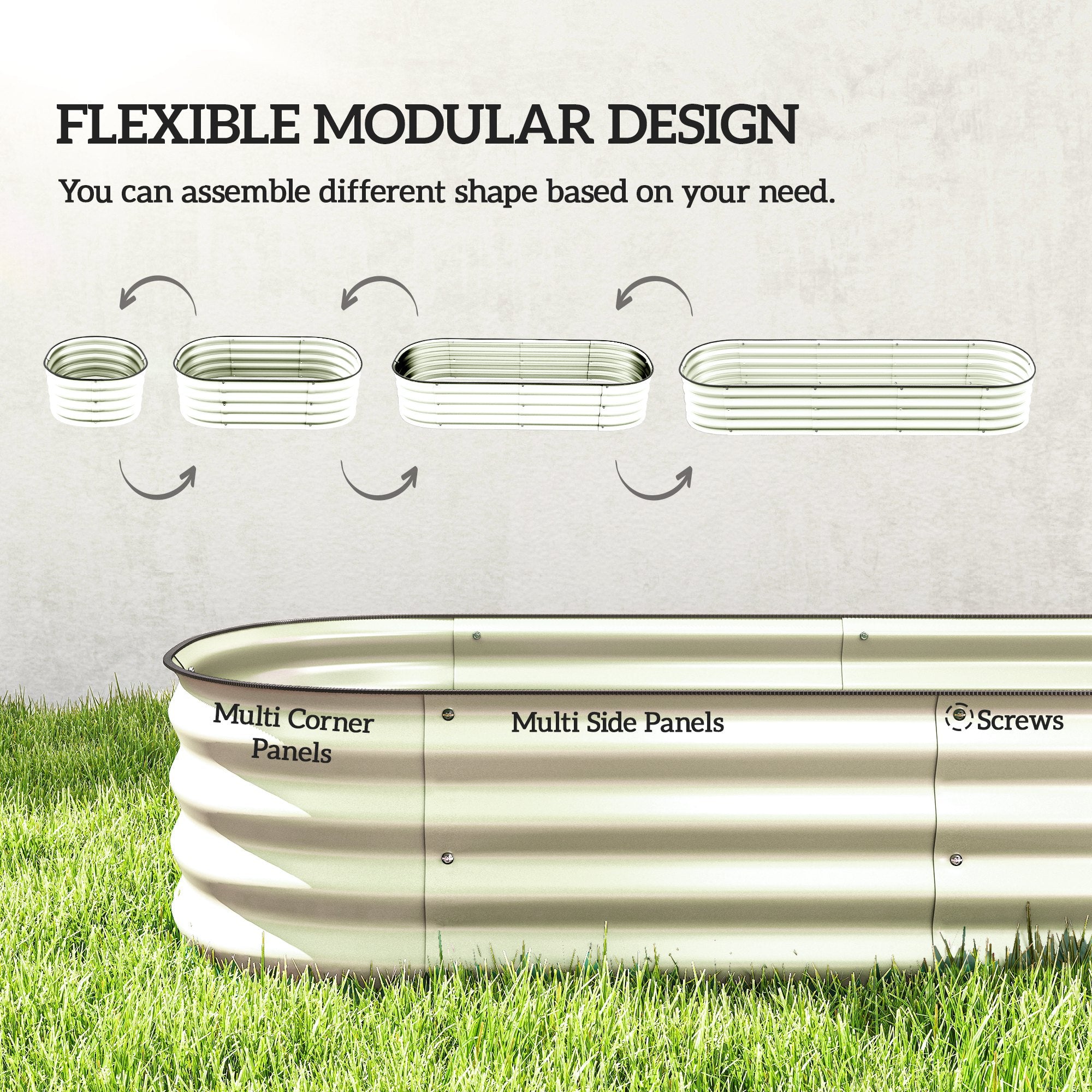 6.4' x 2' x 1' Galvanized Raised Garden Bed Kit, Metal Planter Box with Safety Edging, Cream - Cream White - Image 4
