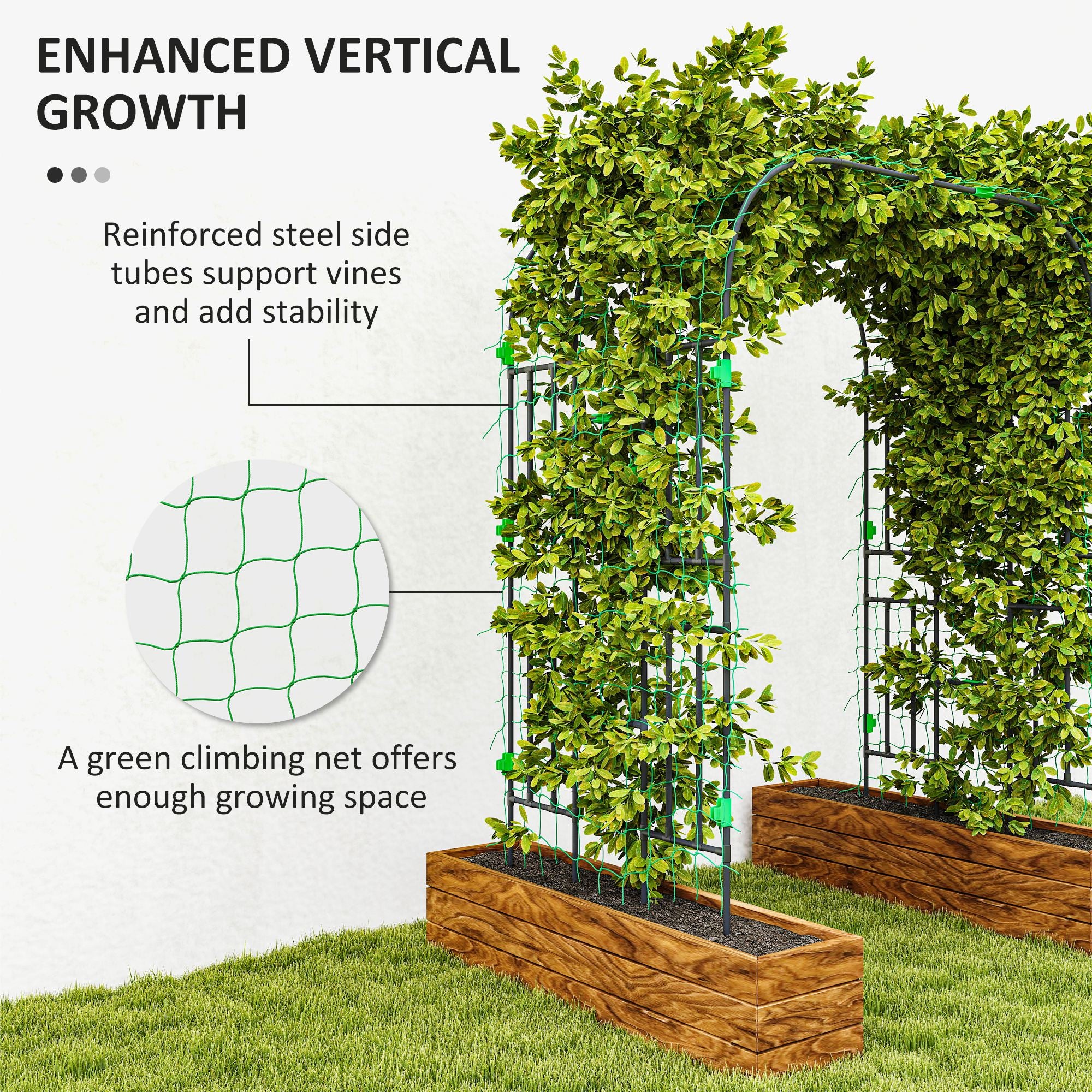 Garden Arch Trellis, 8 FT Tall Metal Plant Trellis Support with Climbing Net, Cucumber Trellis for Climbing Plants - Black - Image 5